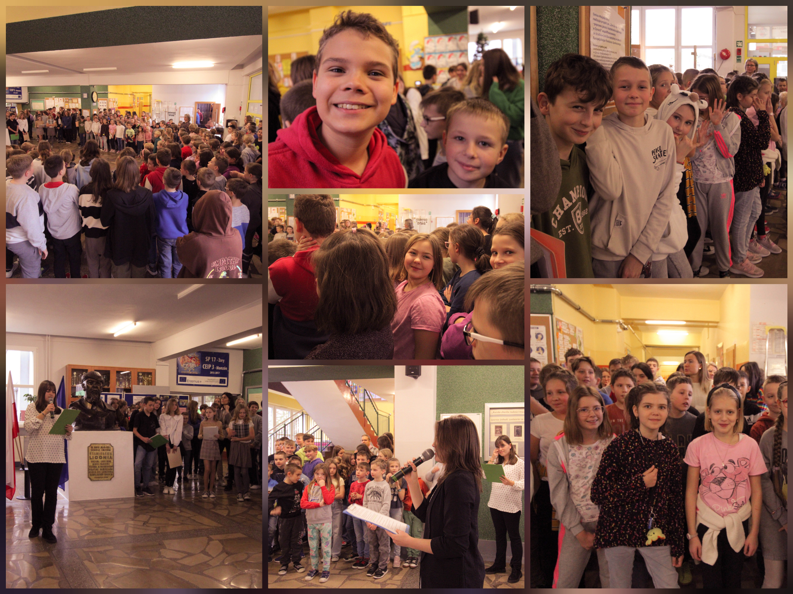 Zdjęcie przedstawia uczniów szkoły podczas uroczystego apelu z okazji Międzynarodowego Dnia Wolontariusza.