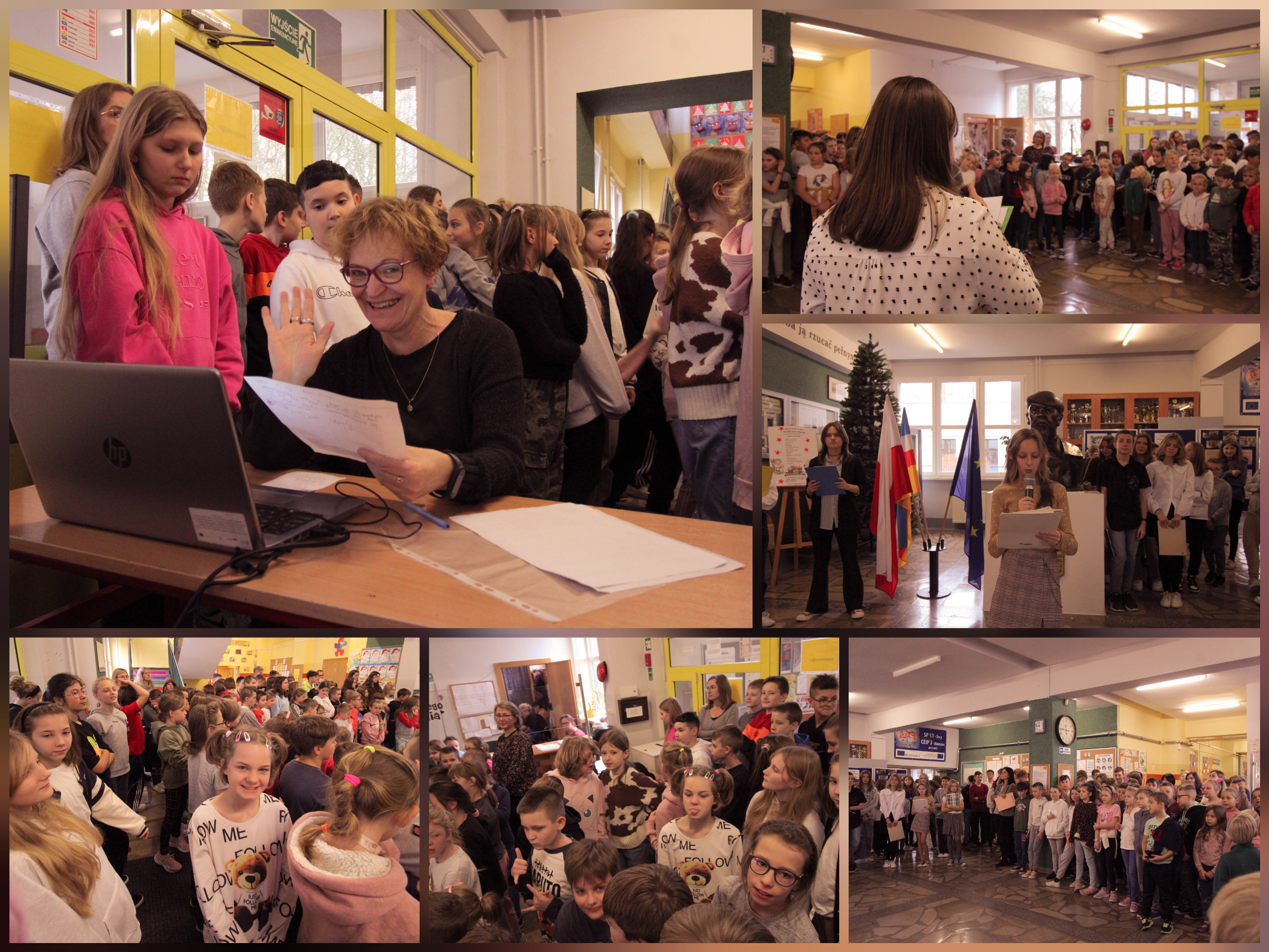 Zdjęcie przedstawia uczniów szkoły podczas uroczystego apelu z okazji Międzynarodowego Dnia Wolontariusza.