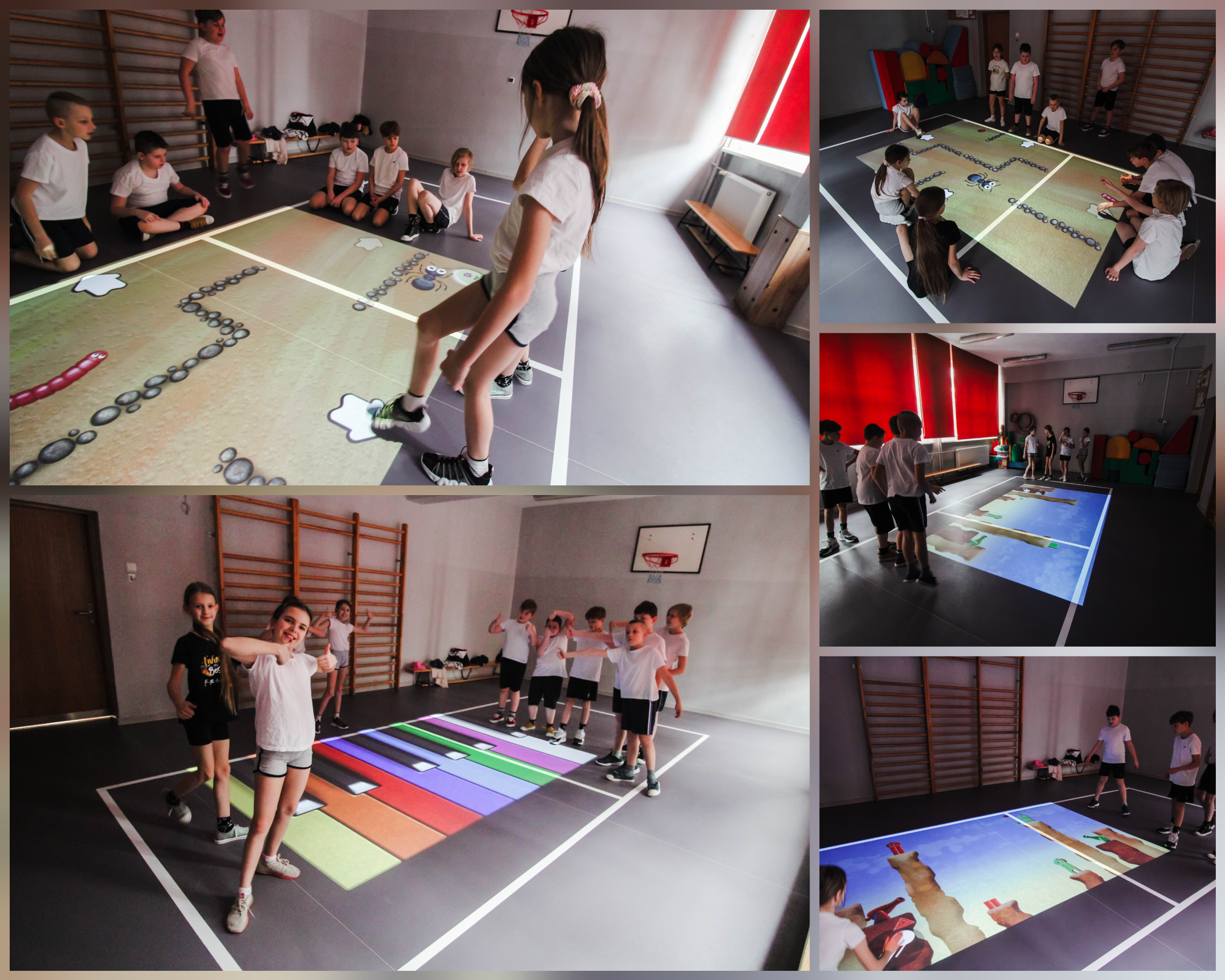 Zdjęcie przedstawia uczniów i uczennice, którzy wykonują różne aktywności, korzystając z Magicznego Dywanu.