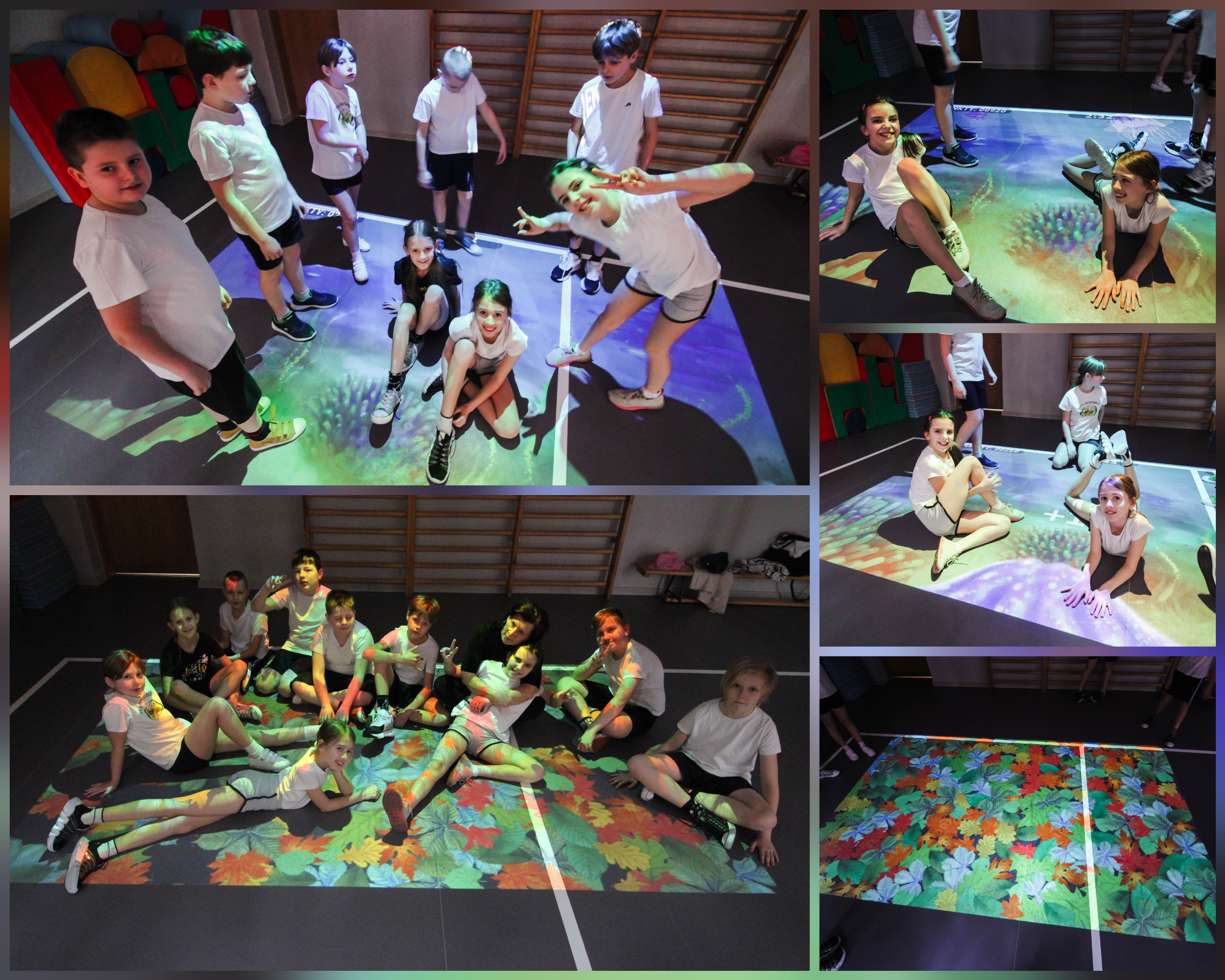 Zdjęcie przedstawia uczniów i uczennice, którzy wykonują różne aktywności, korzystając z Magicznego Dywanu.