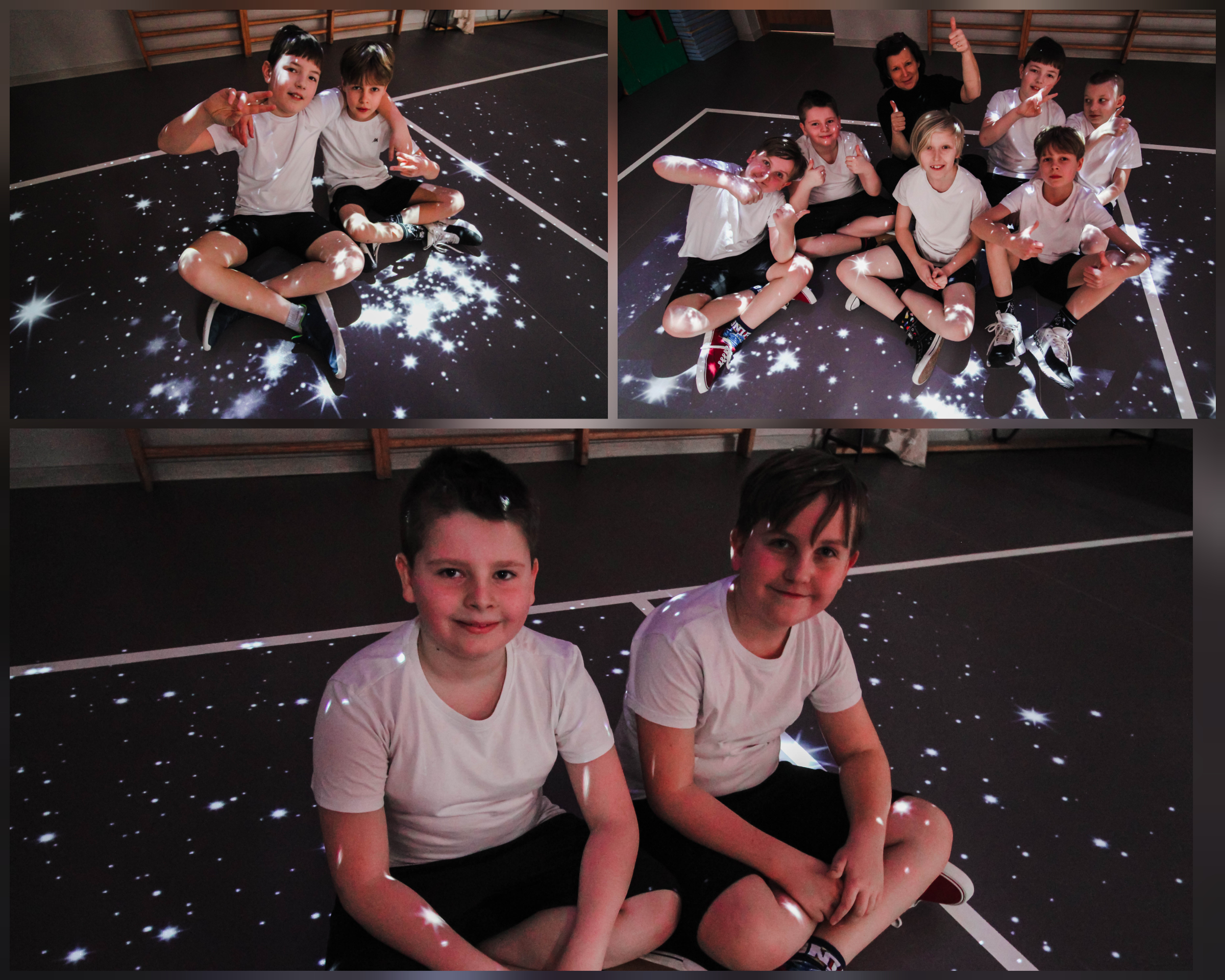 Zdjęcie przedstawia uczniów i uczennice, którzy wykonują różne aktywności, korzystając z Magicznego Dywanu.