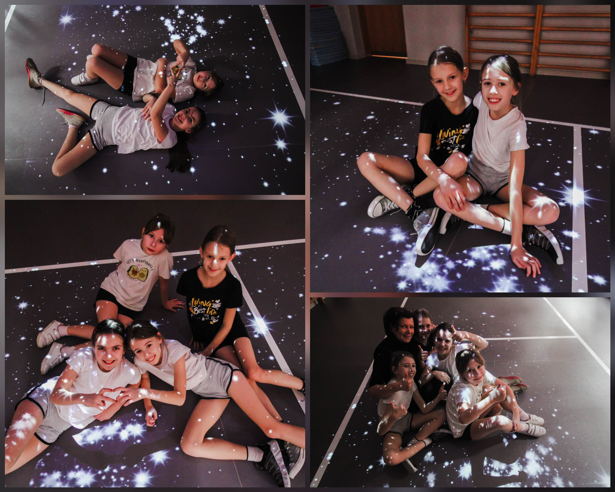 Zdjęcie przedstawia uczniów i uczennice, którzy wykonują różne aktywności, korzystając z Magicznego Dywanu.