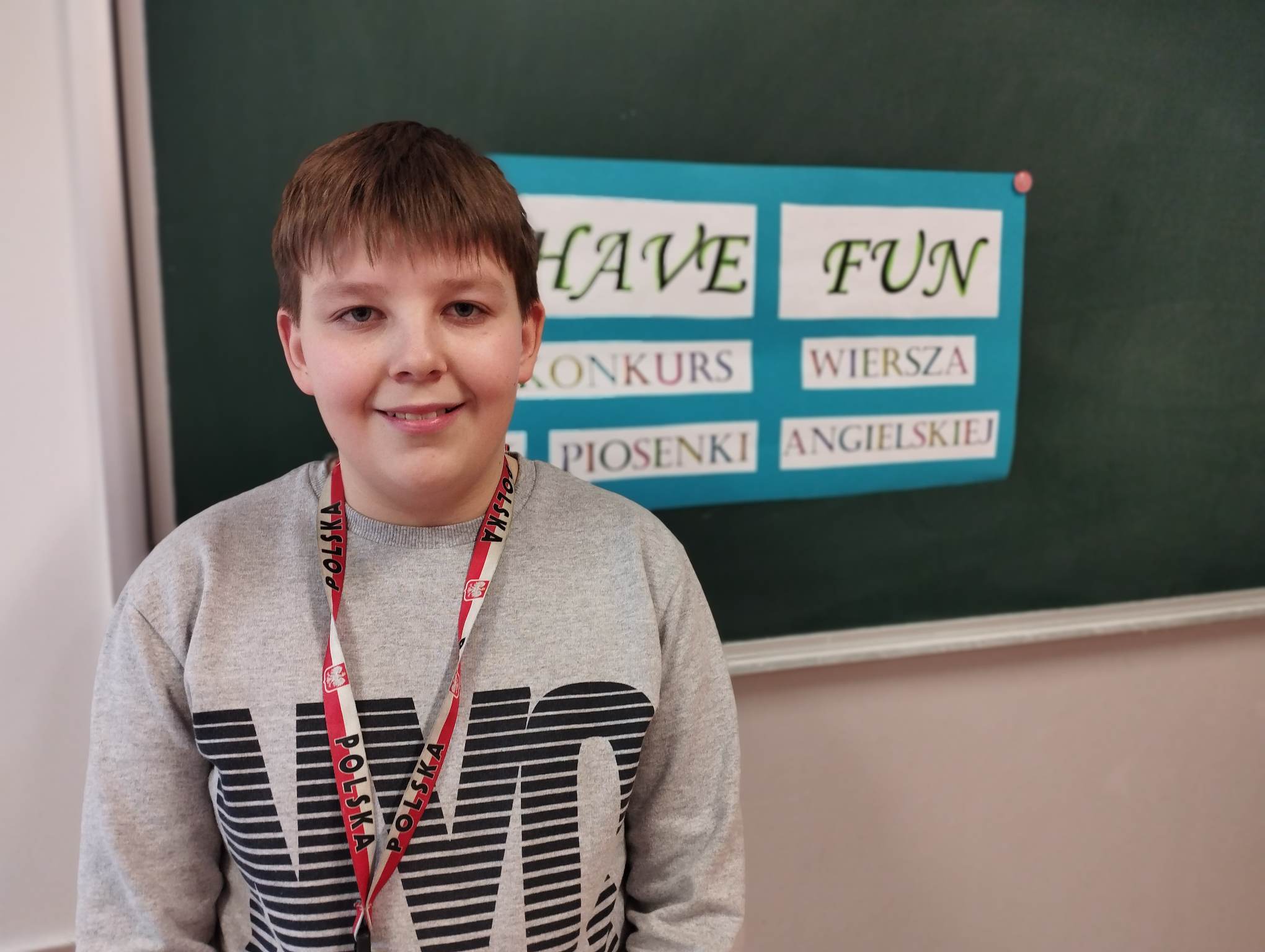 Laureaci szkolnego konkursu piosenki i wiersza w języku angielskim.