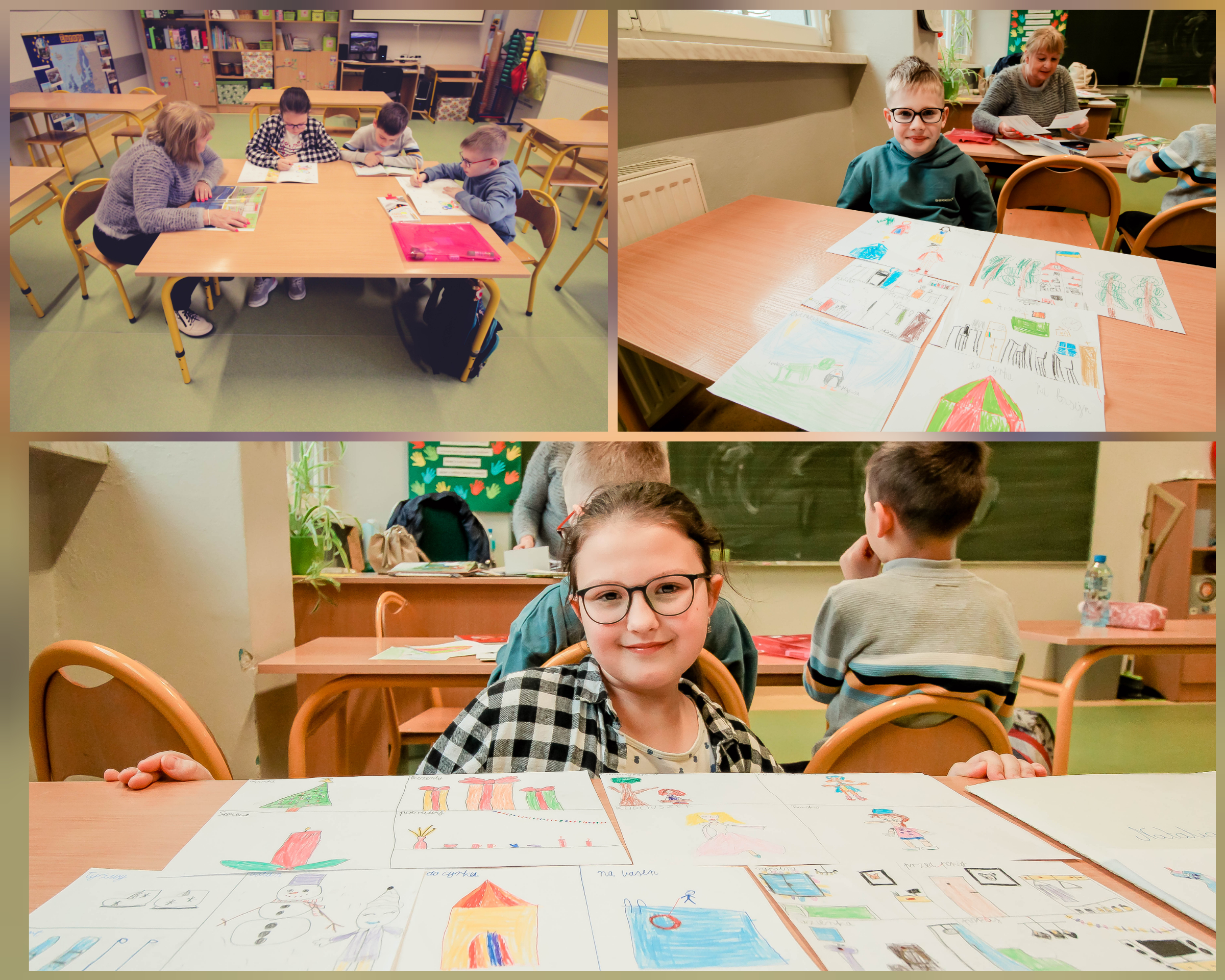 Zdjęcie przedstawia uczniów z Ukrainy w czasie zajęć z języka polskiego.