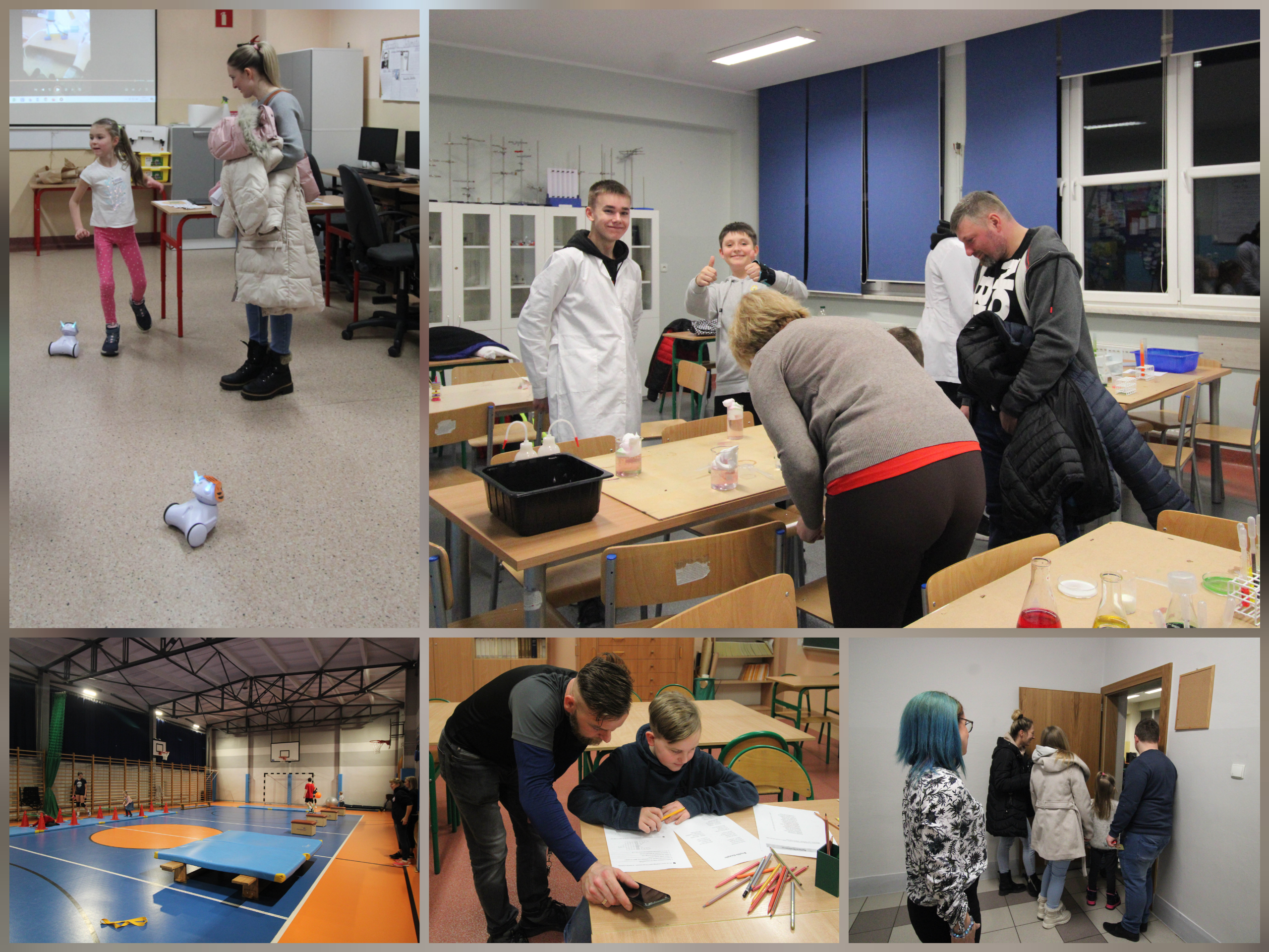 Zdjęcie przedstawiają gości Dnia Otwartego w czasie różnych aktywności.