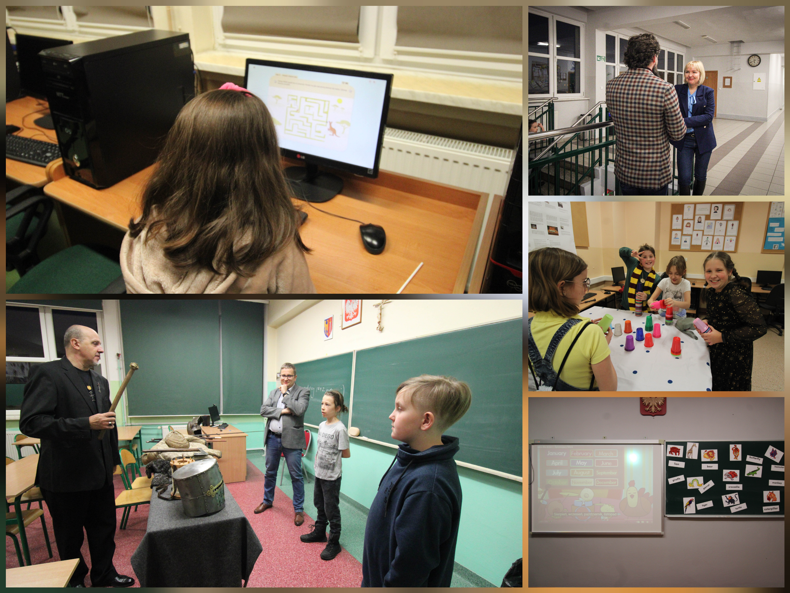 Zdjęcie przedstawiają gości Dnia Otwartego w czasie różnych aktywności.