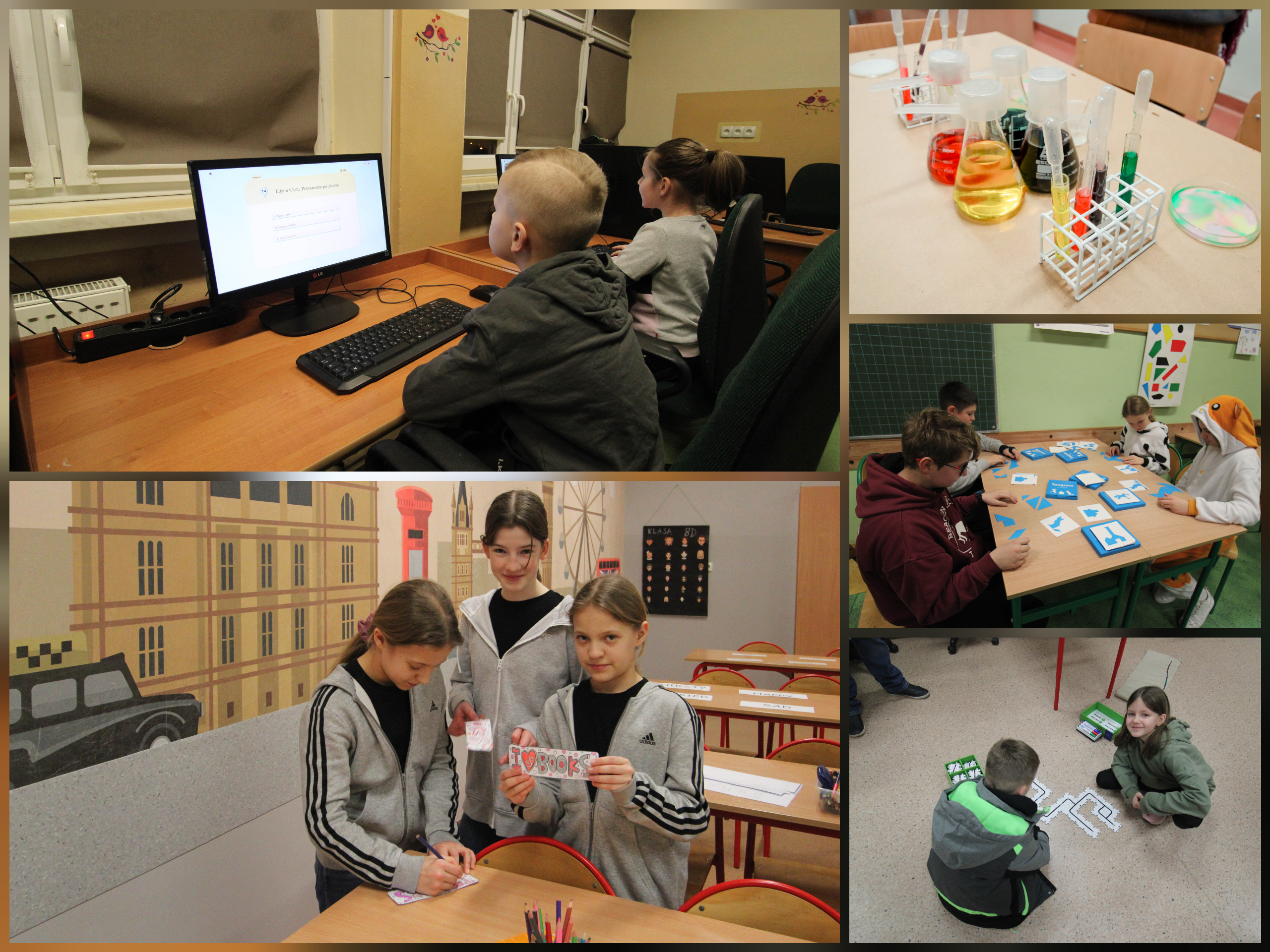 Zdjęcie przedstawiają gości Dnia Otwartego w czasie różnych aktywności.