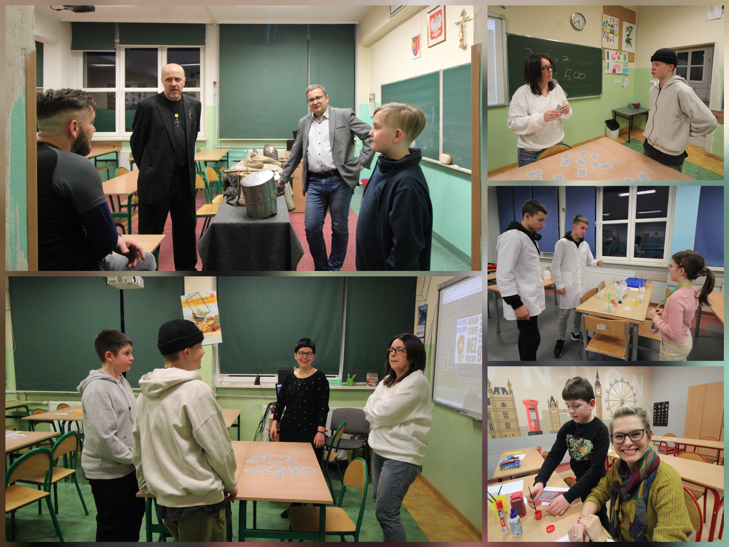 Zdjęcie przedstawiają gości Dnia Otwartego w czasie różnych aktywności.