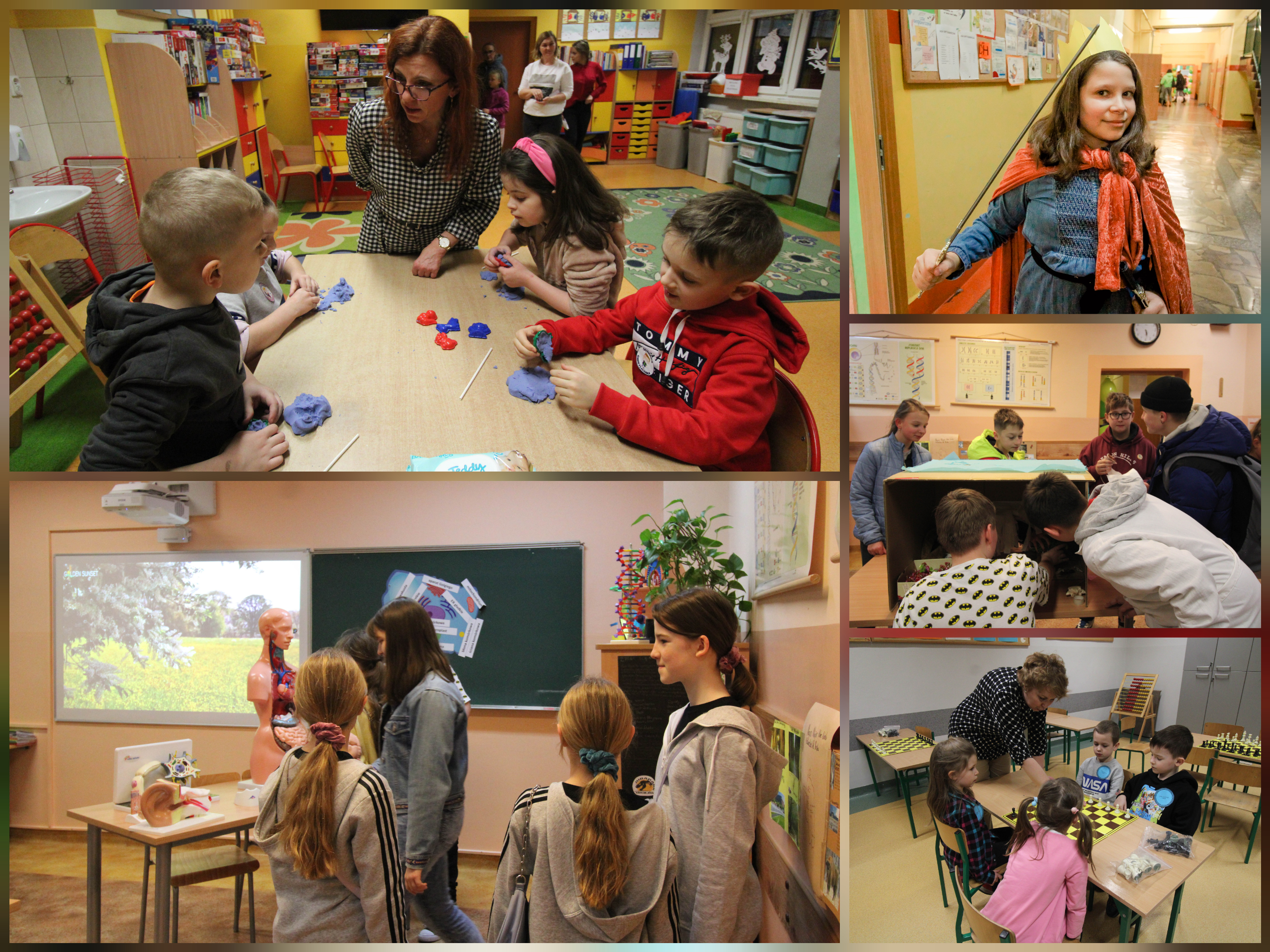 Zdjęcie przedstawiają gości Dnia Otwartego w czasie różnych aktywności.