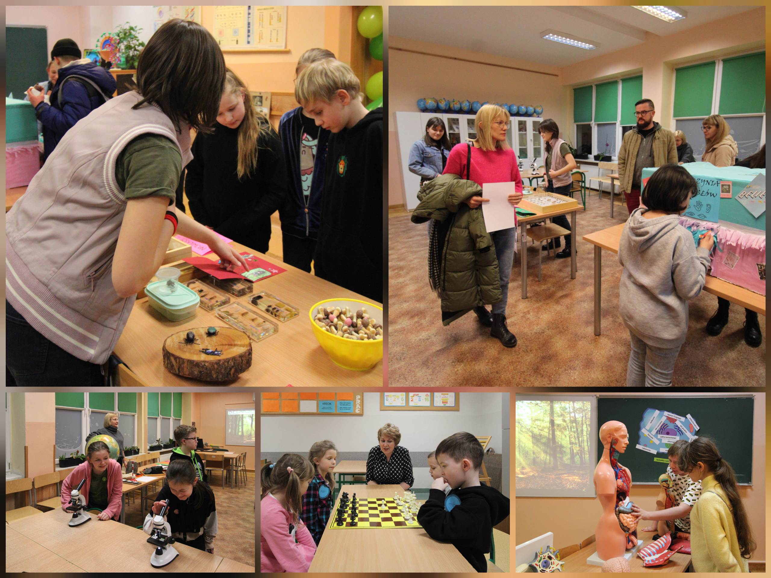 Zdjęcie przedstawiają gości Dnia Otwartego w czasie różnych aktywności.