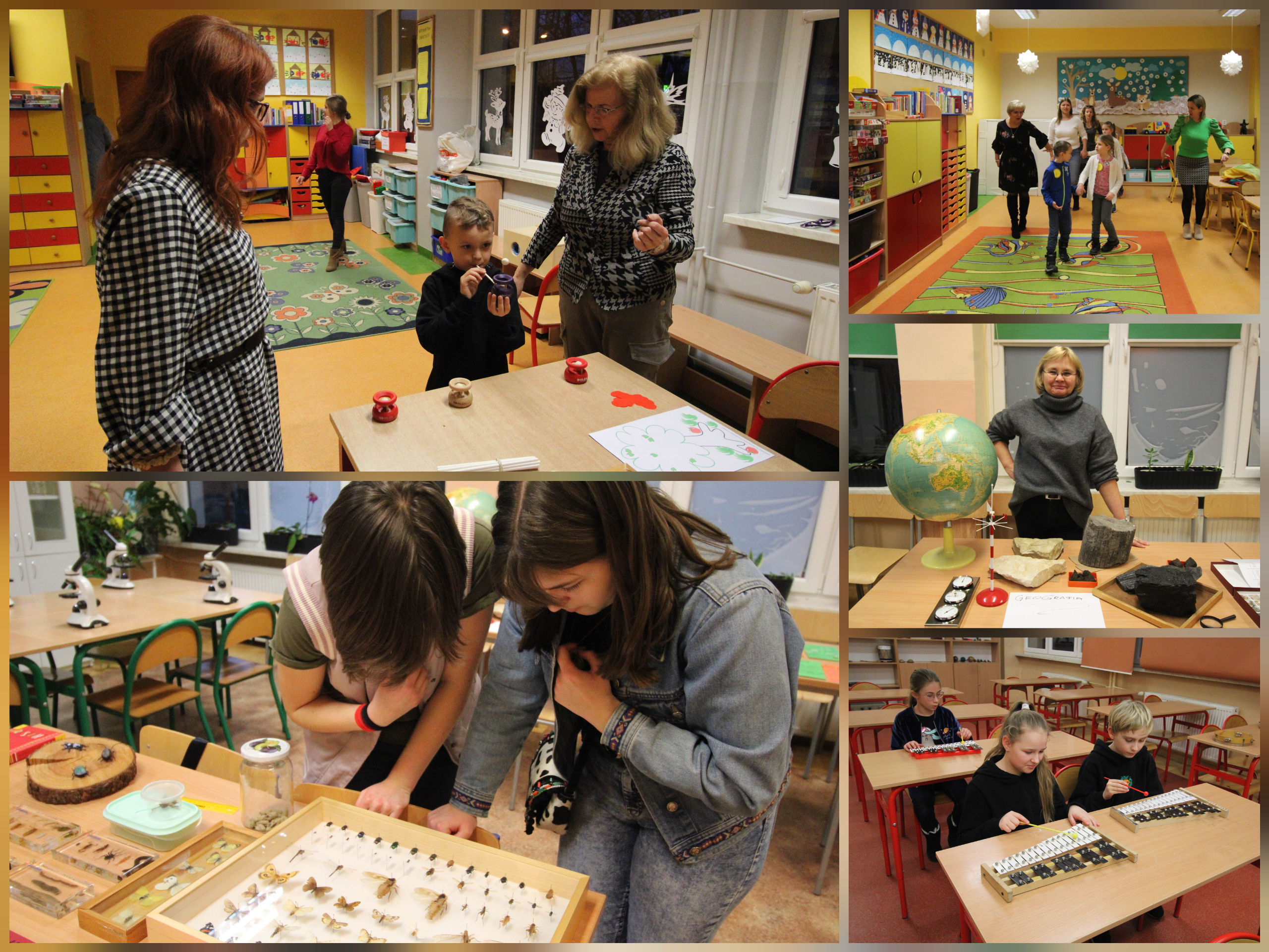 Zdjęcie przedstawiają gości Dnia Otwartego w czasie różnych aktywności.