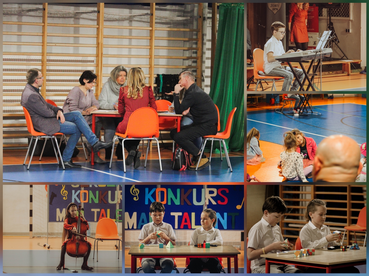 Zdjęcie przedstawia uczestniczki i uczestników Szkolnego Konkursu Mam Talent.