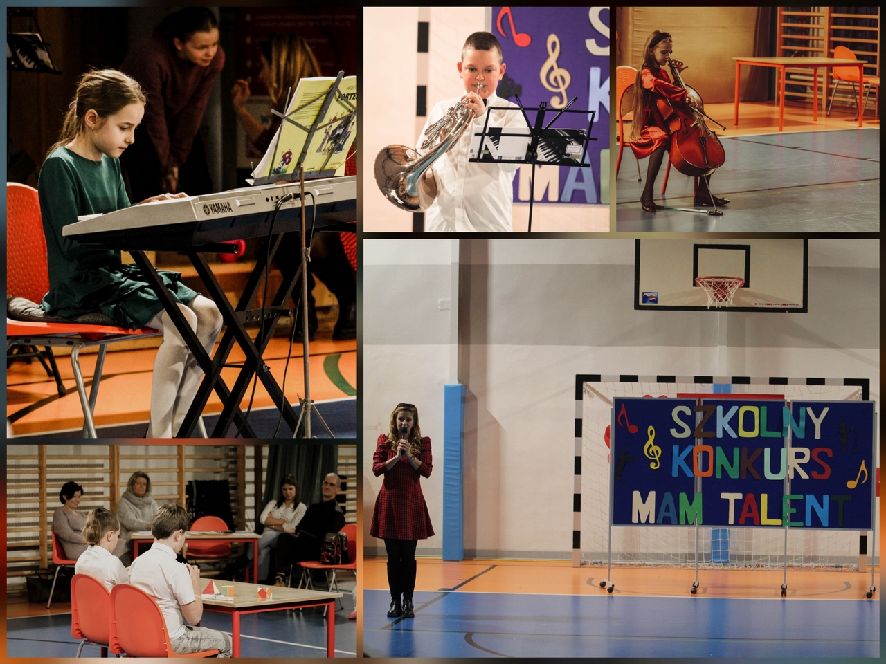 Zdjęcie przedstawia uczestniczki i uczestników Szkolnego Konkursu Mam Talent.