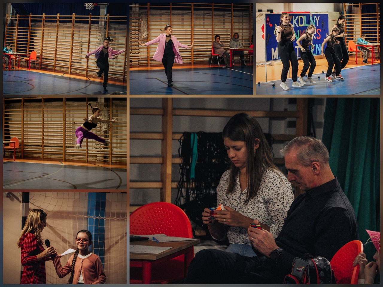 Zdjęcie przedstawia uczestniczki i uczestników Szkolnego Konkursu Mam Talent.