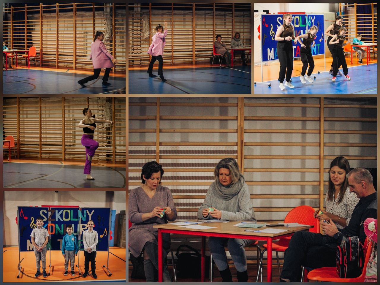 Zdjęcie przedstawia uczestniczki i uczestników Szkolnego Konkursu Mam Talent.