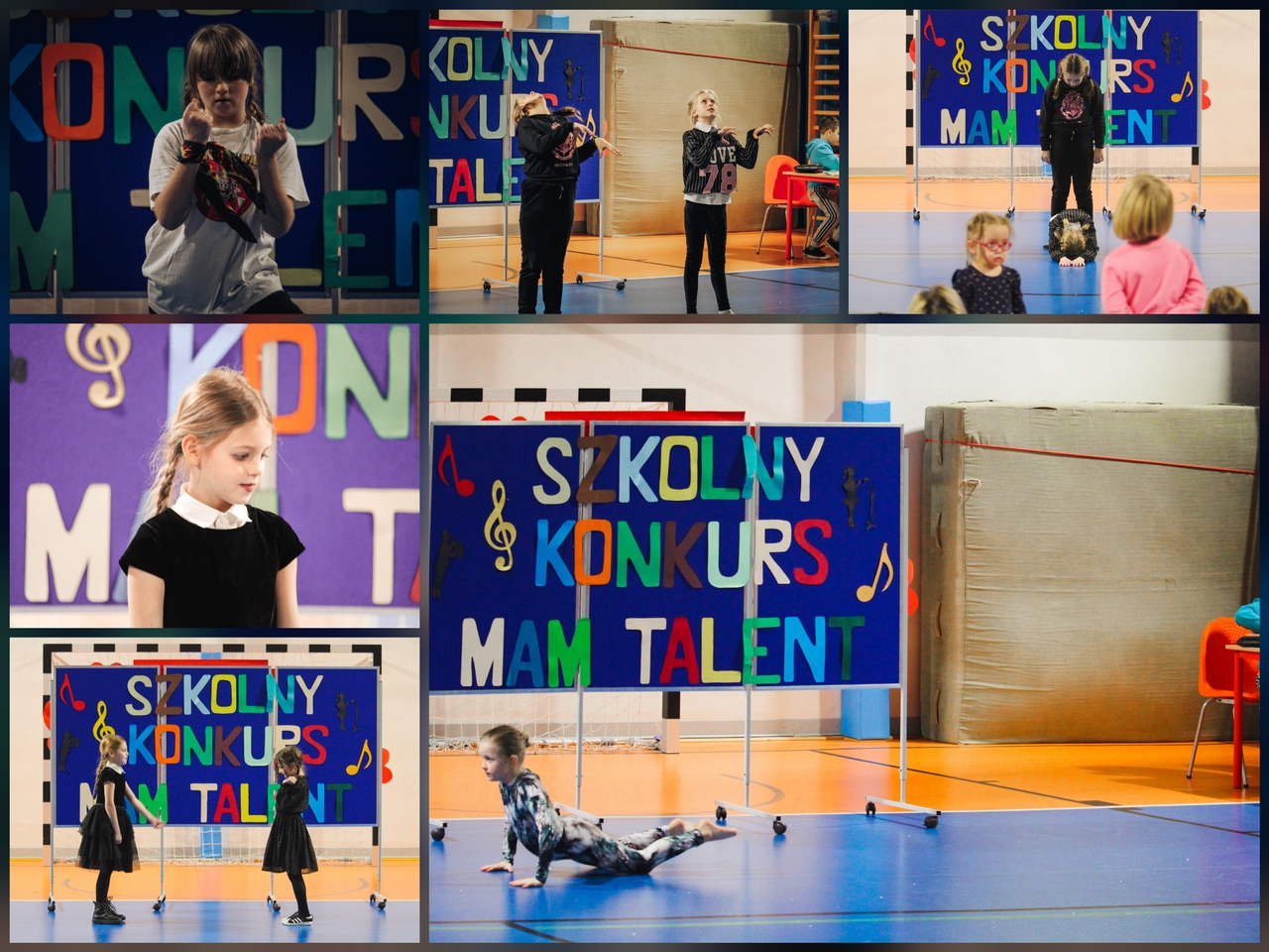 Zdjęcie przedstawia uczestniczki i uczestników Szkolnego Konkursu Mam Talent.