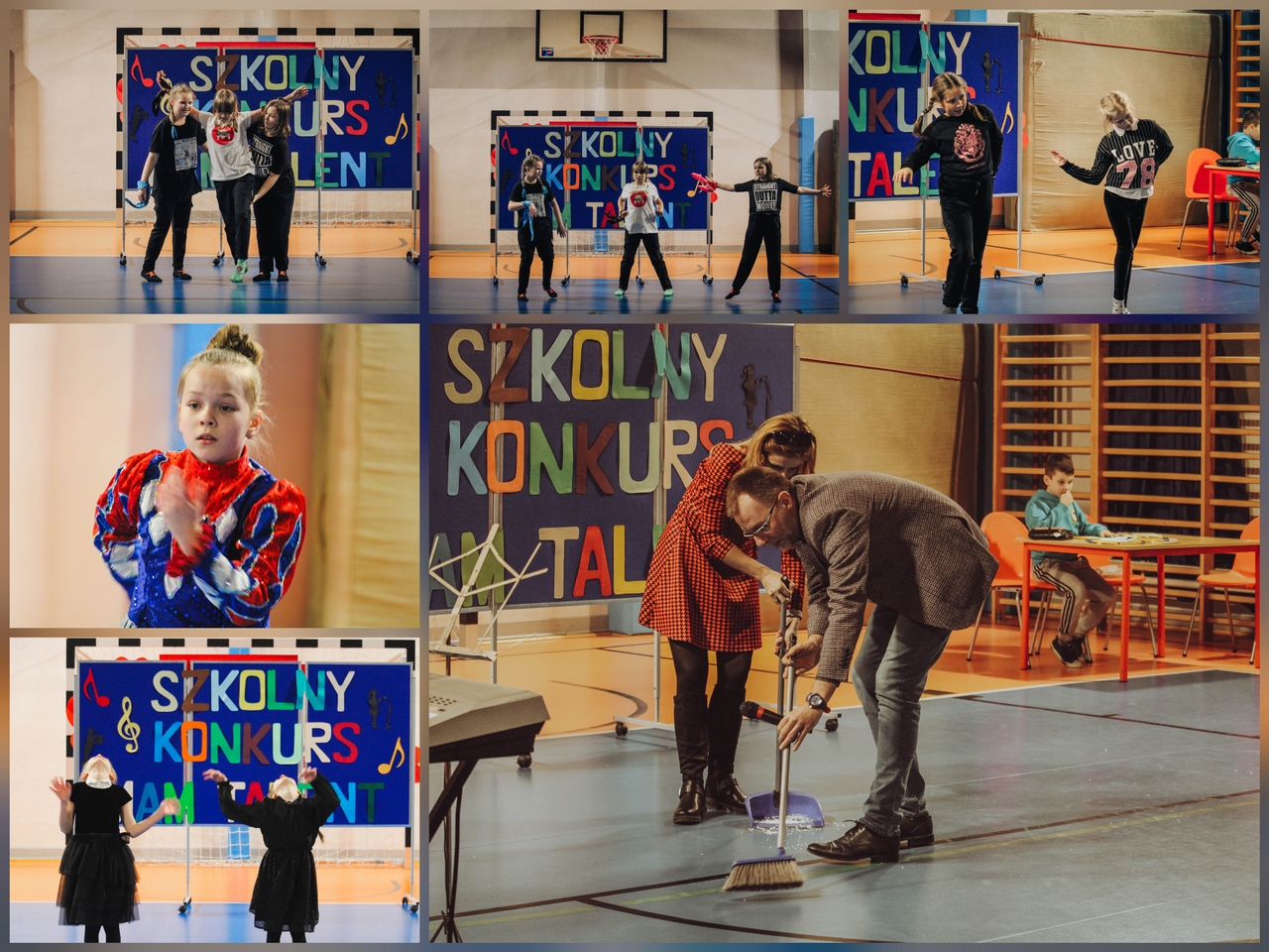 Zdjęcie przedstawia uczestniczki i uczestników Szkolnego Konkursu Mam Talent.