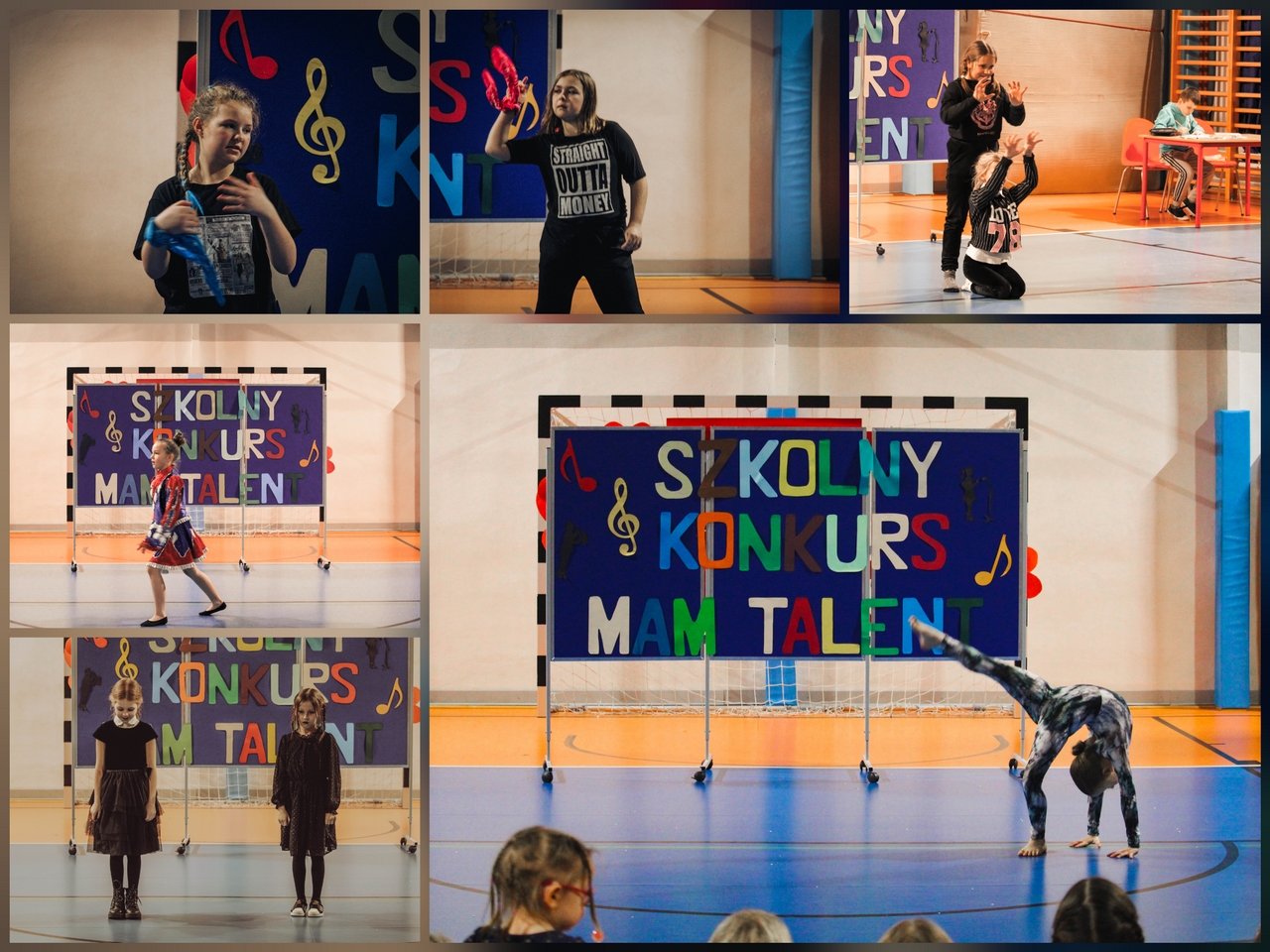 Zdjęcie przedstawia uczestniczki i uczestników Szkolnego Konkursu Mam Talent.