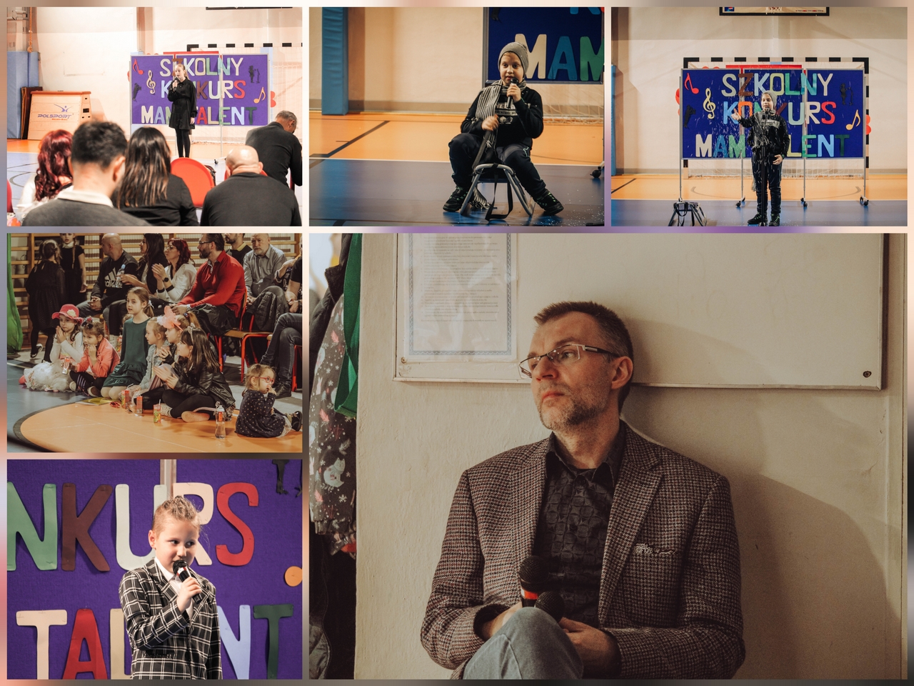 Zdjęcie przedstawia uczestniczki i uczestników Szkolnego Konkursu Mam Talent.