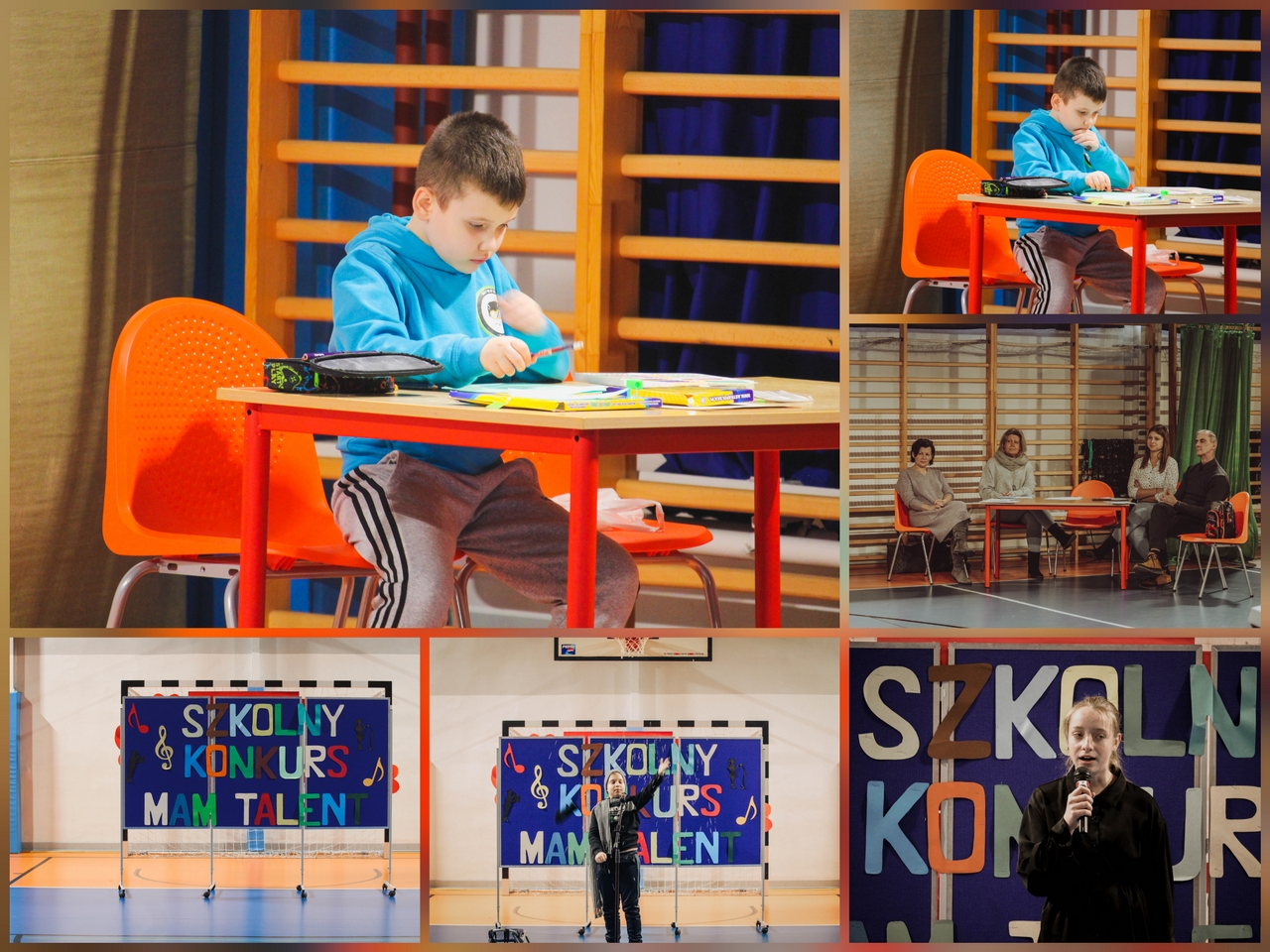 Zdjęcie przedstawia uczestniczki i uczestników Szkolnego Konkursu Mam Talent.