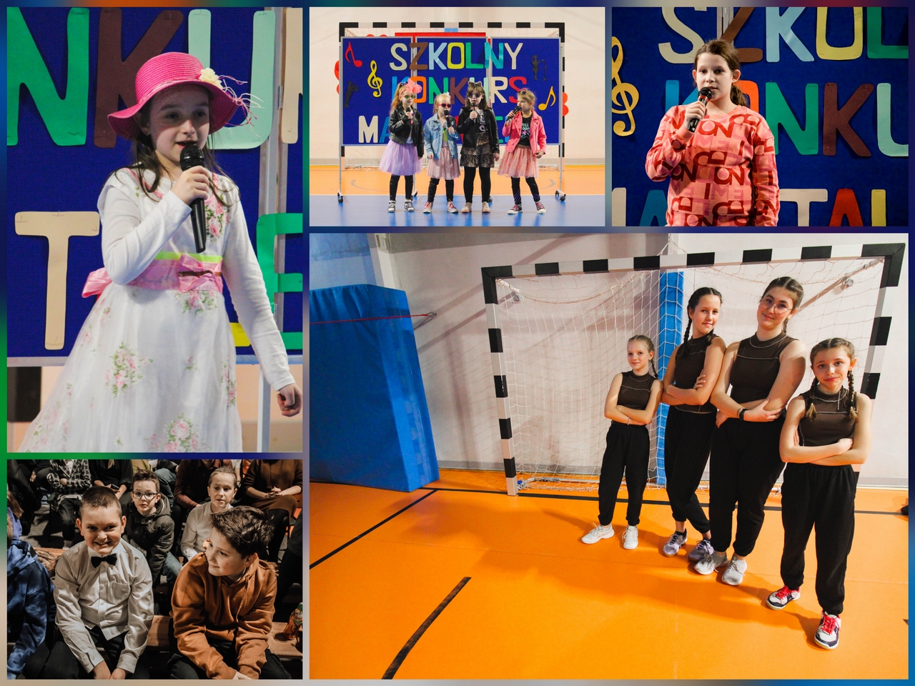 Zdjęcie przedstawia uczestniczki i uczestników Szkolnego Konkursu Mam Talent.