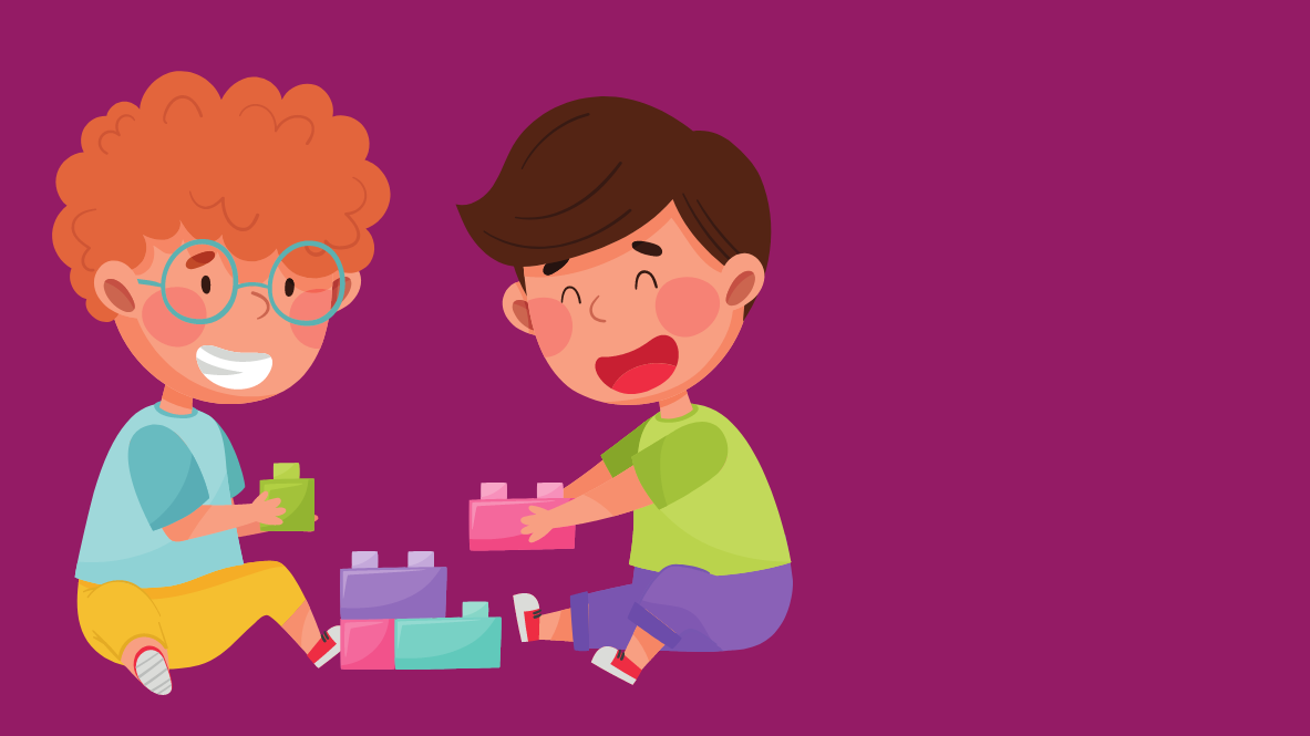 Grafika – dwóch chłopców układających klocki.