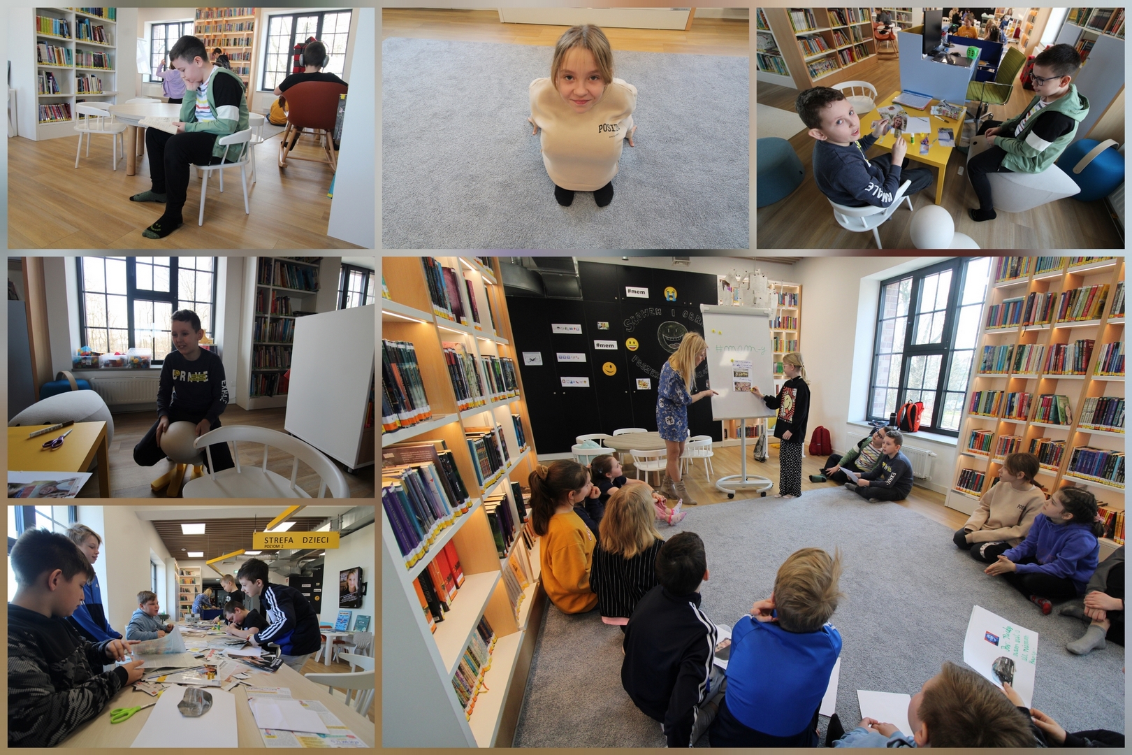 Uczniowie i uczennice w czasie warsztatów w MBP w Żorach.