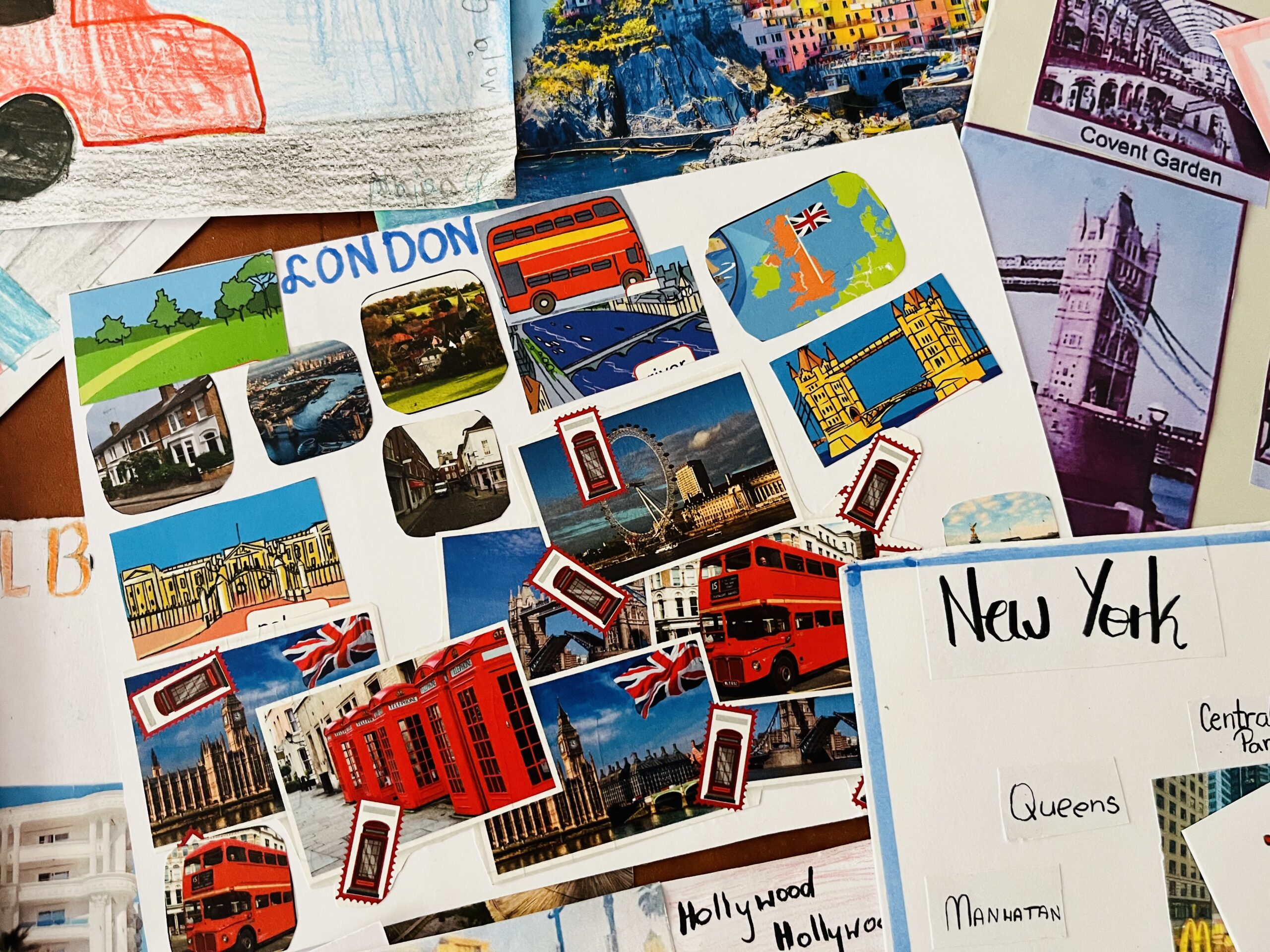 Pocztówki wykonane przez uczniów klas piatych.