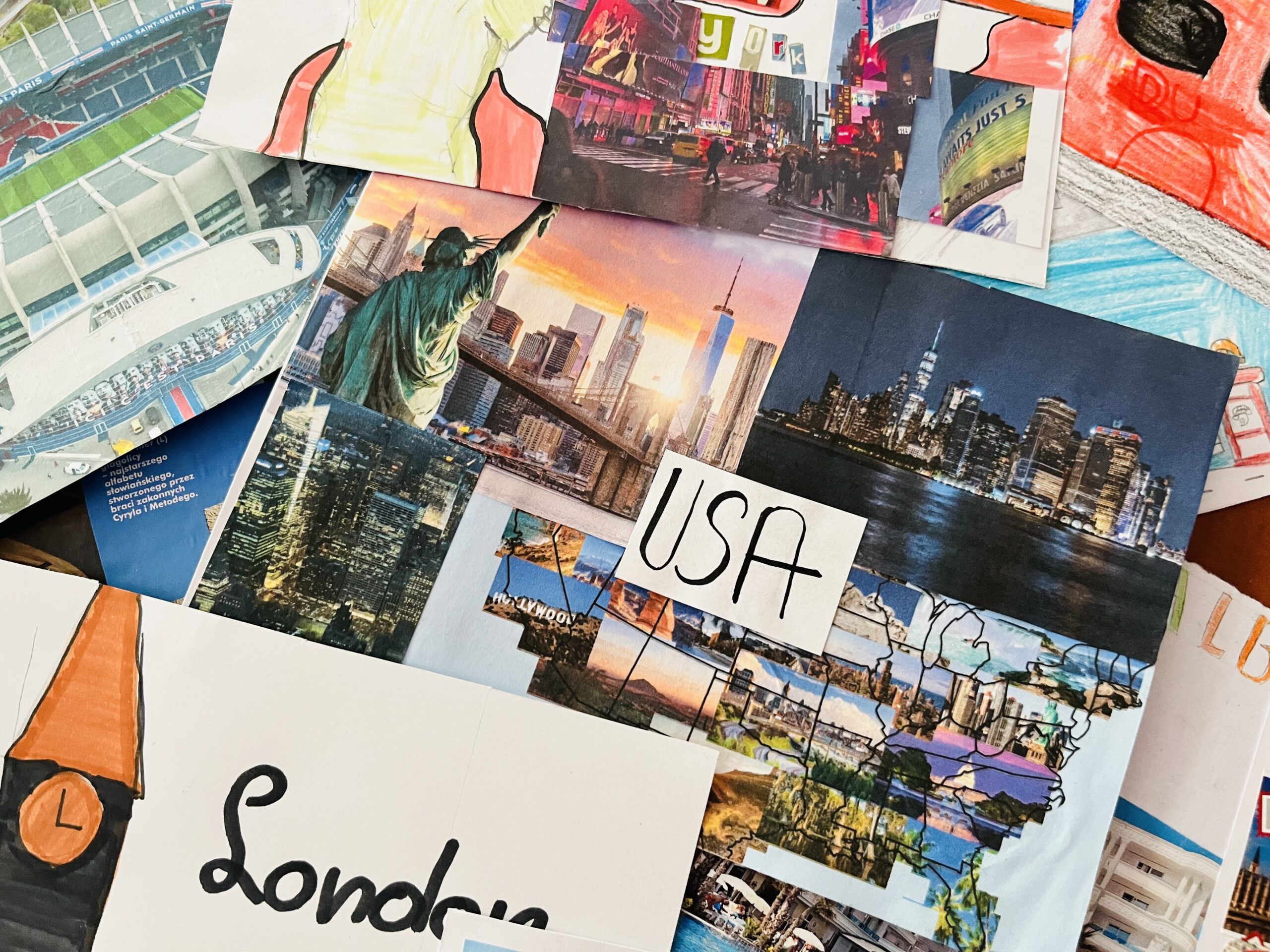 Pocztówki wykonane przez uczniów klas piatych.