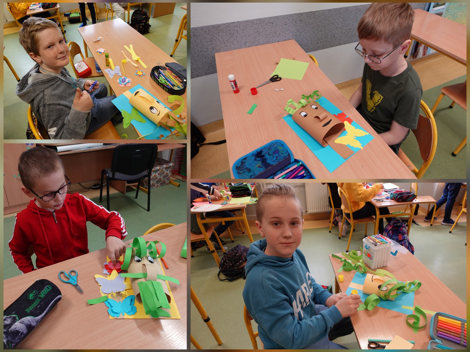 Uczniowie i uczennice w czasie lekcji plastyki.