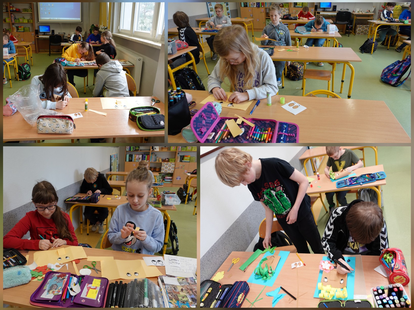 Uczniowie i uczennice w czasie lekcji plastyki.