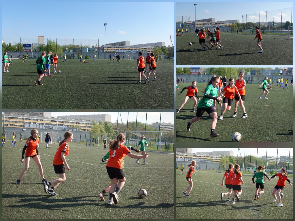 Uczniowie i uczennice w czasie zawodów piłkarskich.