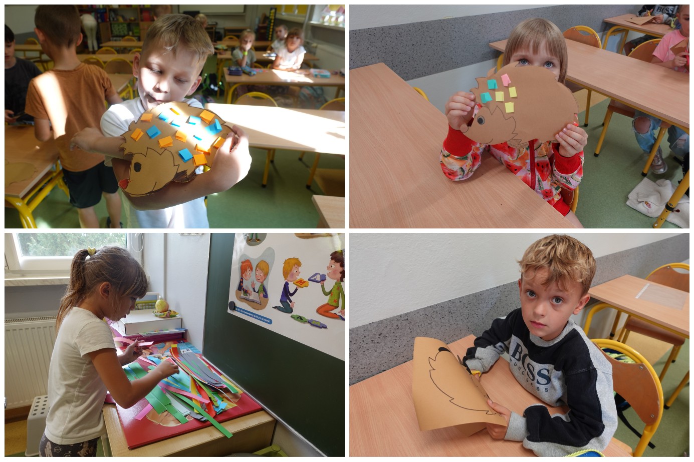 Uczennice i uczniowie w czasie zajęć plastycznych.