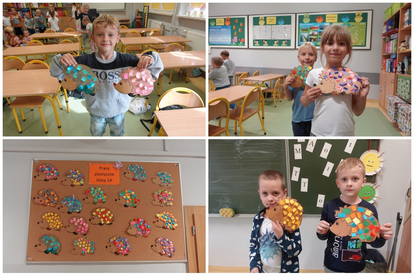 Uczennice i uczniowie w czasie zajęć plastycznych.