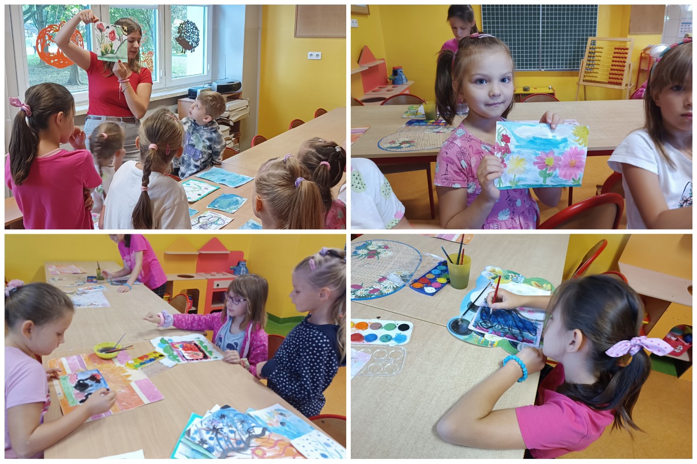 Wychowankowie świetlicy w trakcie zajęć plastycznych.