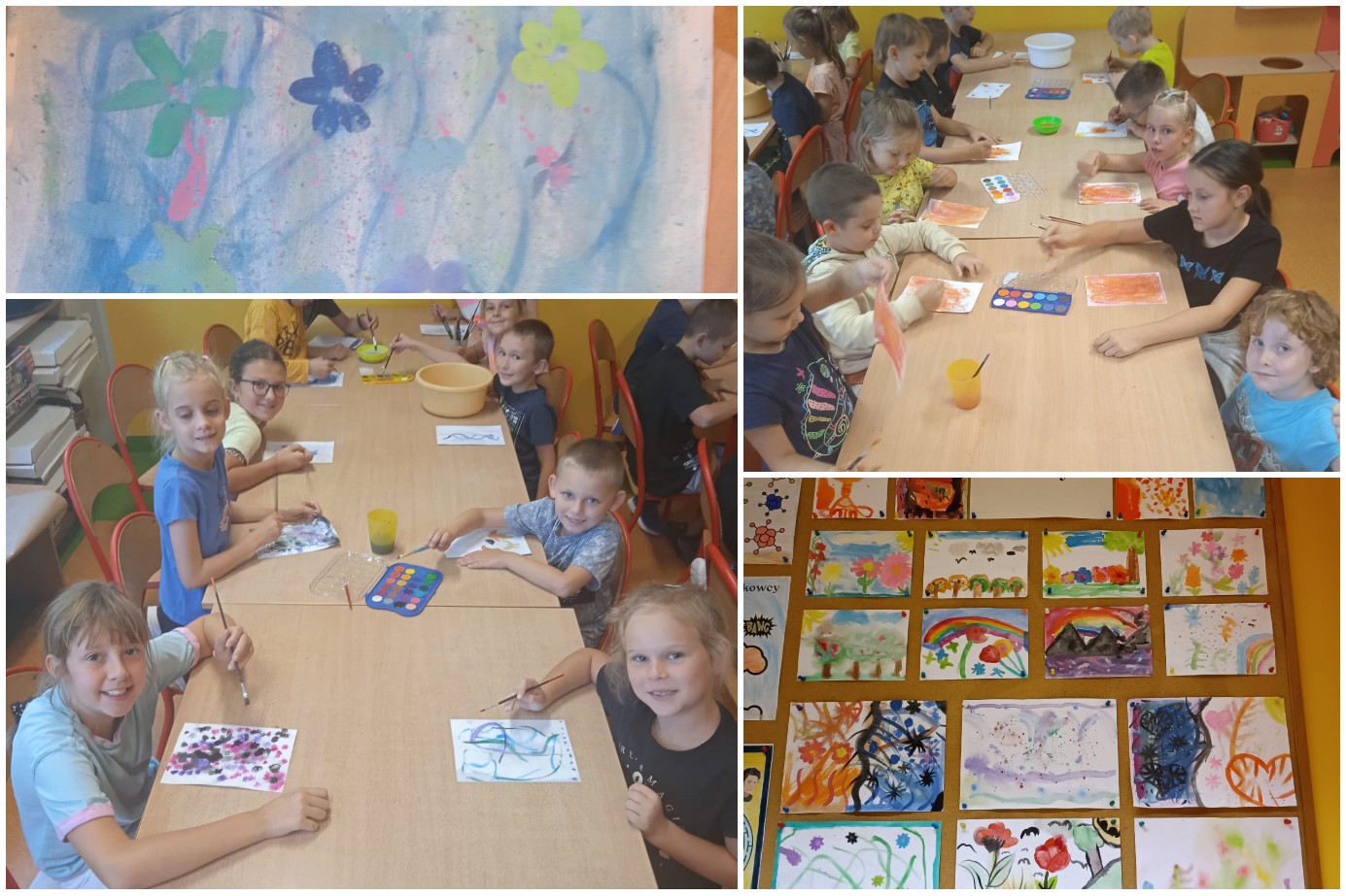 Wychowankowie świetlicy w trakcie zajęć plastycznych.