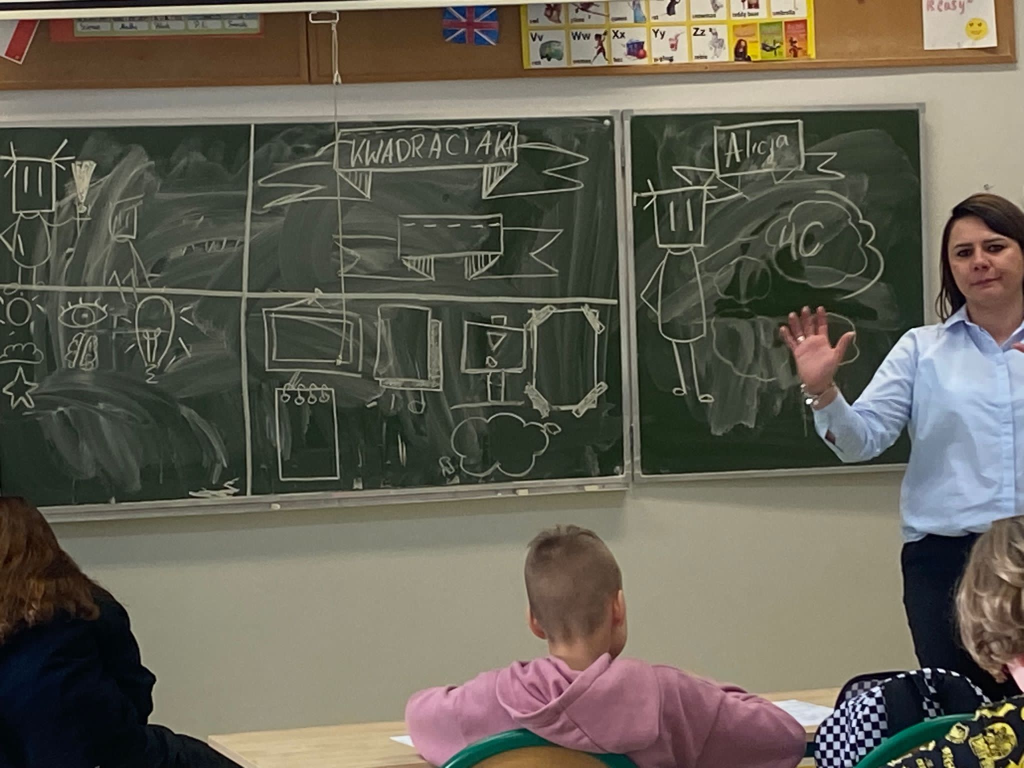 Uczniowie klas 3c, 4a, 4b, 4c, 5a i 5b podczas Warsztatów Myślenia Wizualnego.