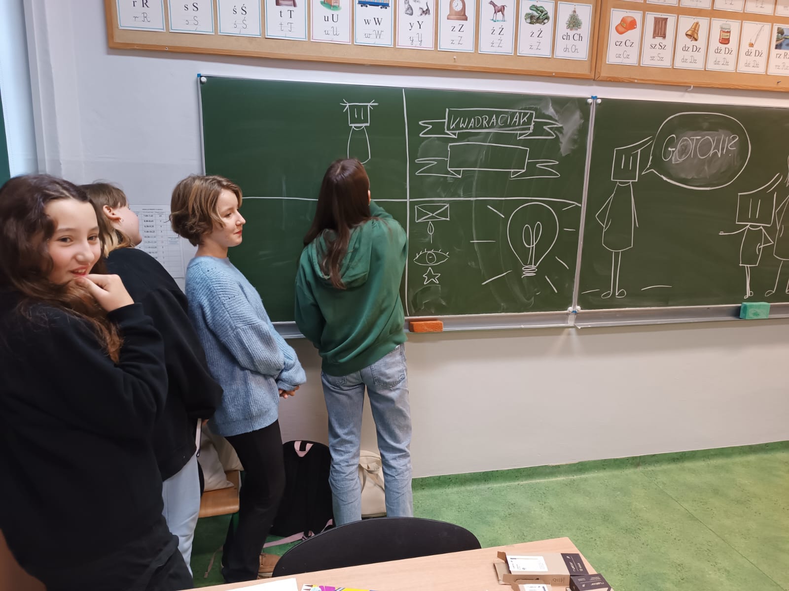 Uczniowie klas 3c, 4a, 4b, 4c, 5a i 5b podczas Warsztatów Myślenia Wizualnego.