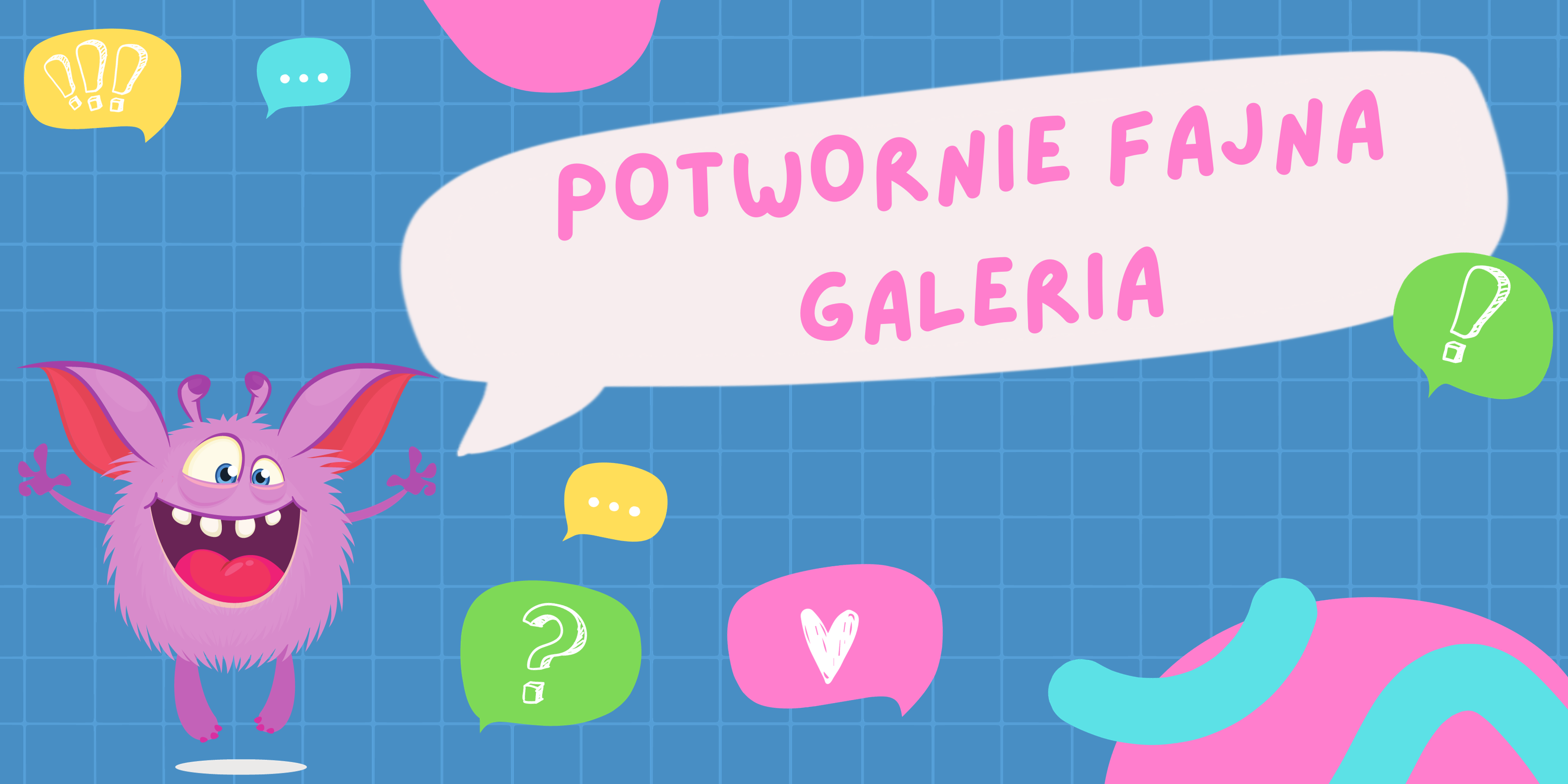  Uczniowie i uczennice szkoły pozujący do zdjęć na ściance z potworami.