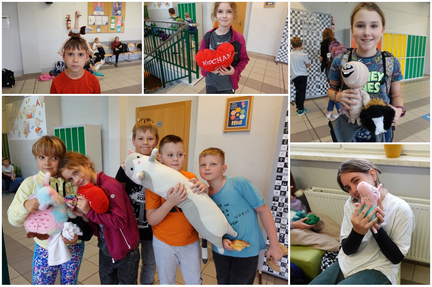 Społeczność SP17 w trakcie świętowania Dnia Miłośników Pluszaków.