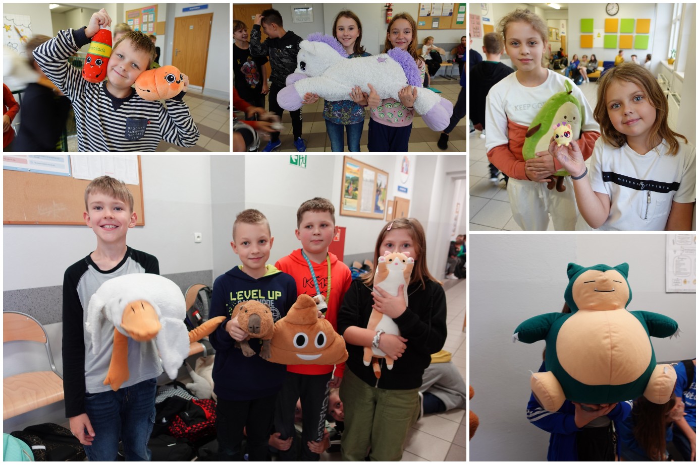 Społeczność SP17 w trakcie świętowania Dnia Miłośników Pluszaków.