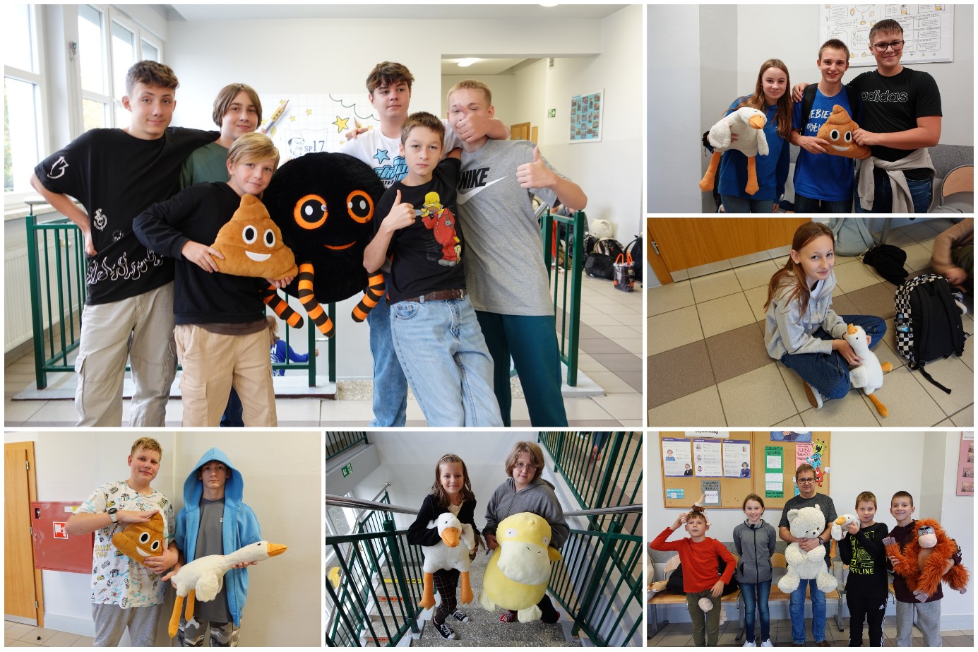 Społeczność SP17 w trakcie świętowania Dnia Miłośników Pluszaków.