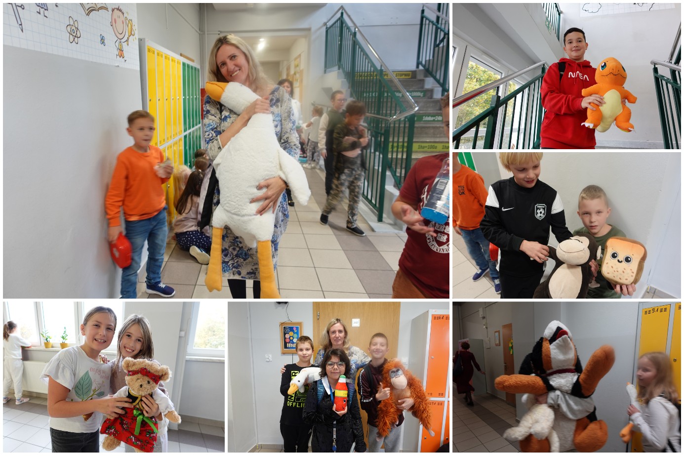 Społeczność SP17 w trakcie świętowania Dnia Miłośników Pluszaków.