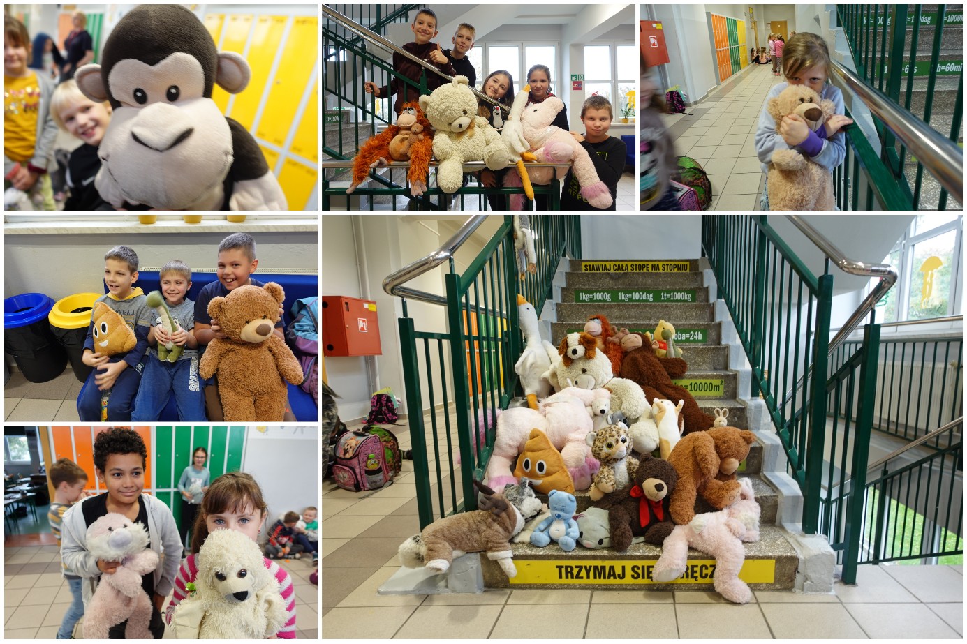 Społeczność SP17 w trakcie świętowania Dnia Miłośników Pluszaków.