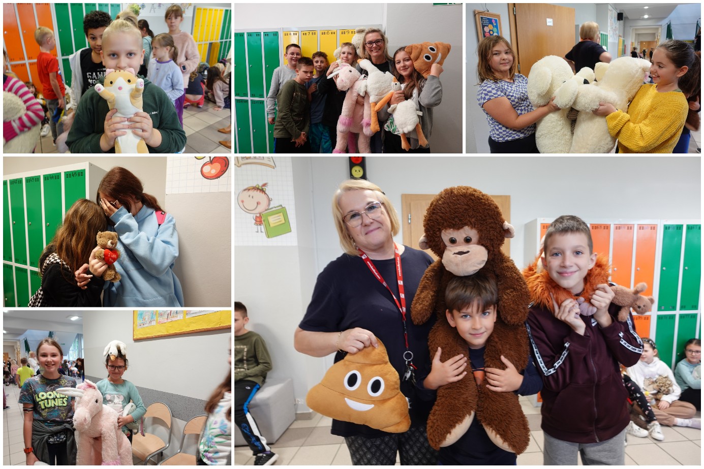 Społeczność SP17 w trakcie świętowania Dnia Miłośników Pluszaków.