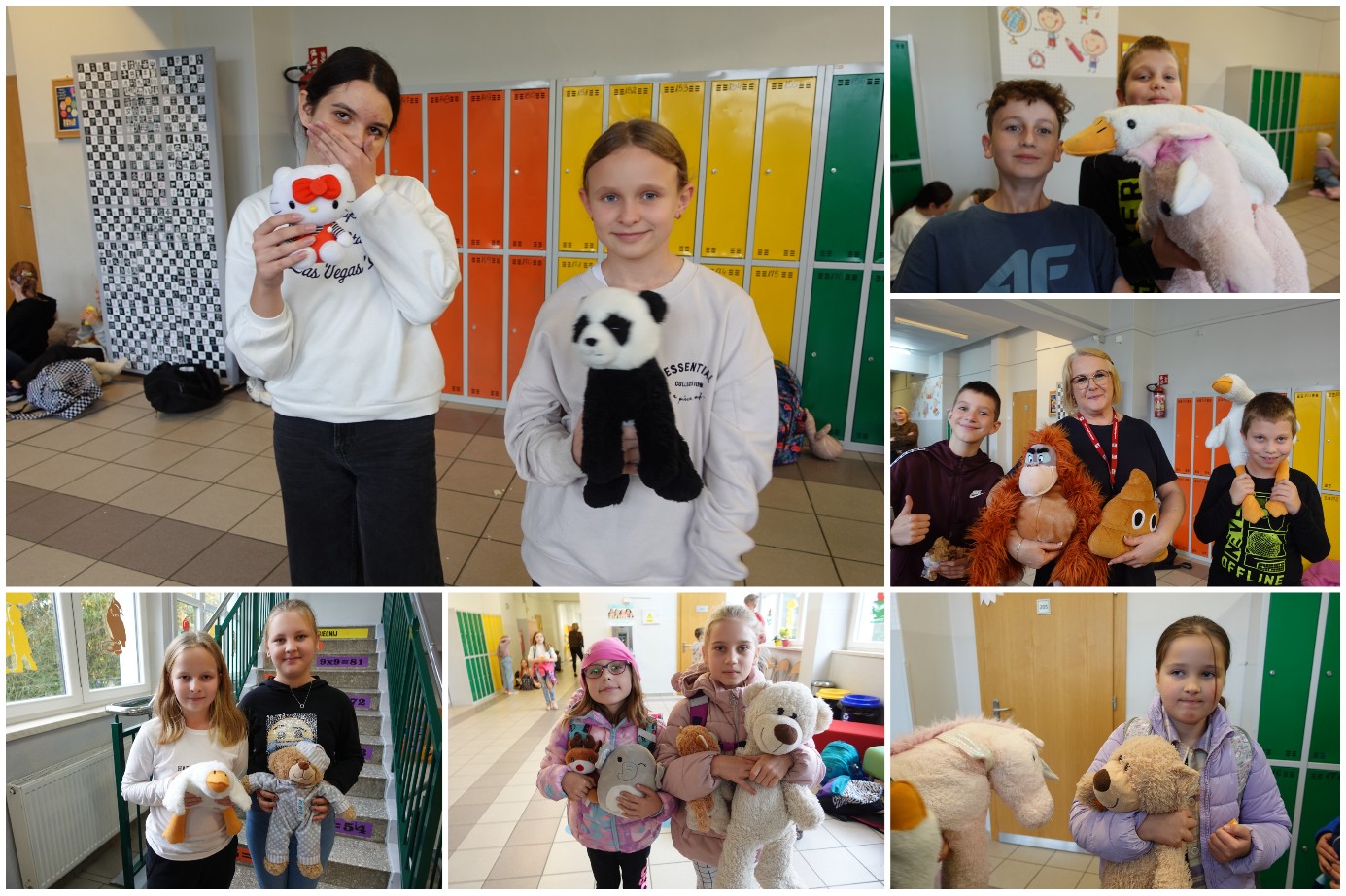 Społeczność SP17 w trakcie świętowania Dnia Miłośników Pluszaków.