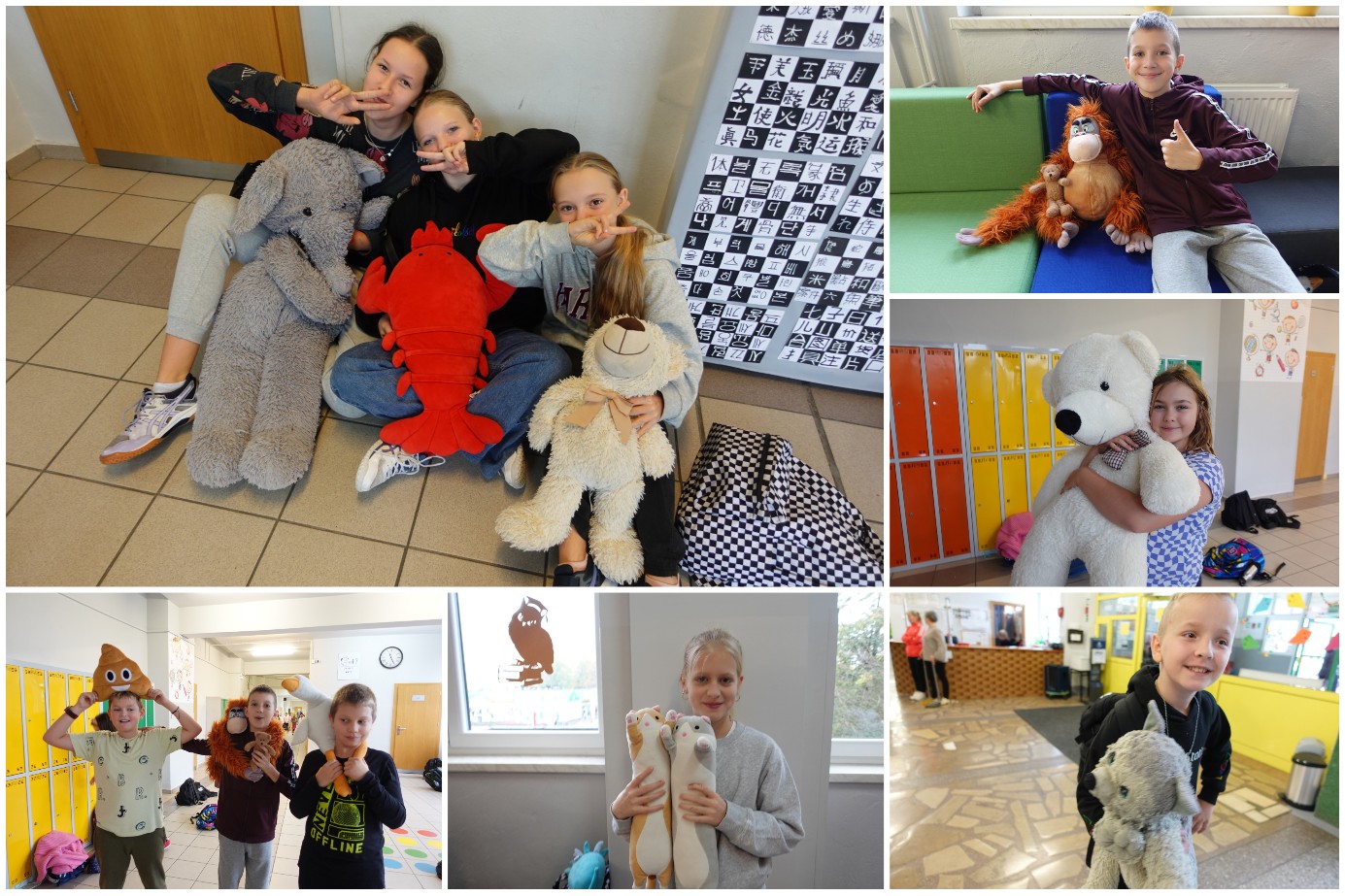 Społeczność SP17 w trakcie świętowania Dnia Miłośników Pluszaków.