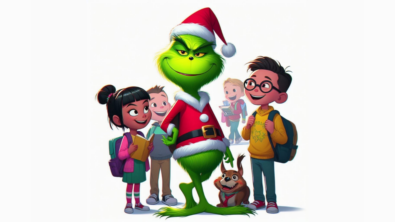 Społeczność szkoły w czasie wizyty Grincha.