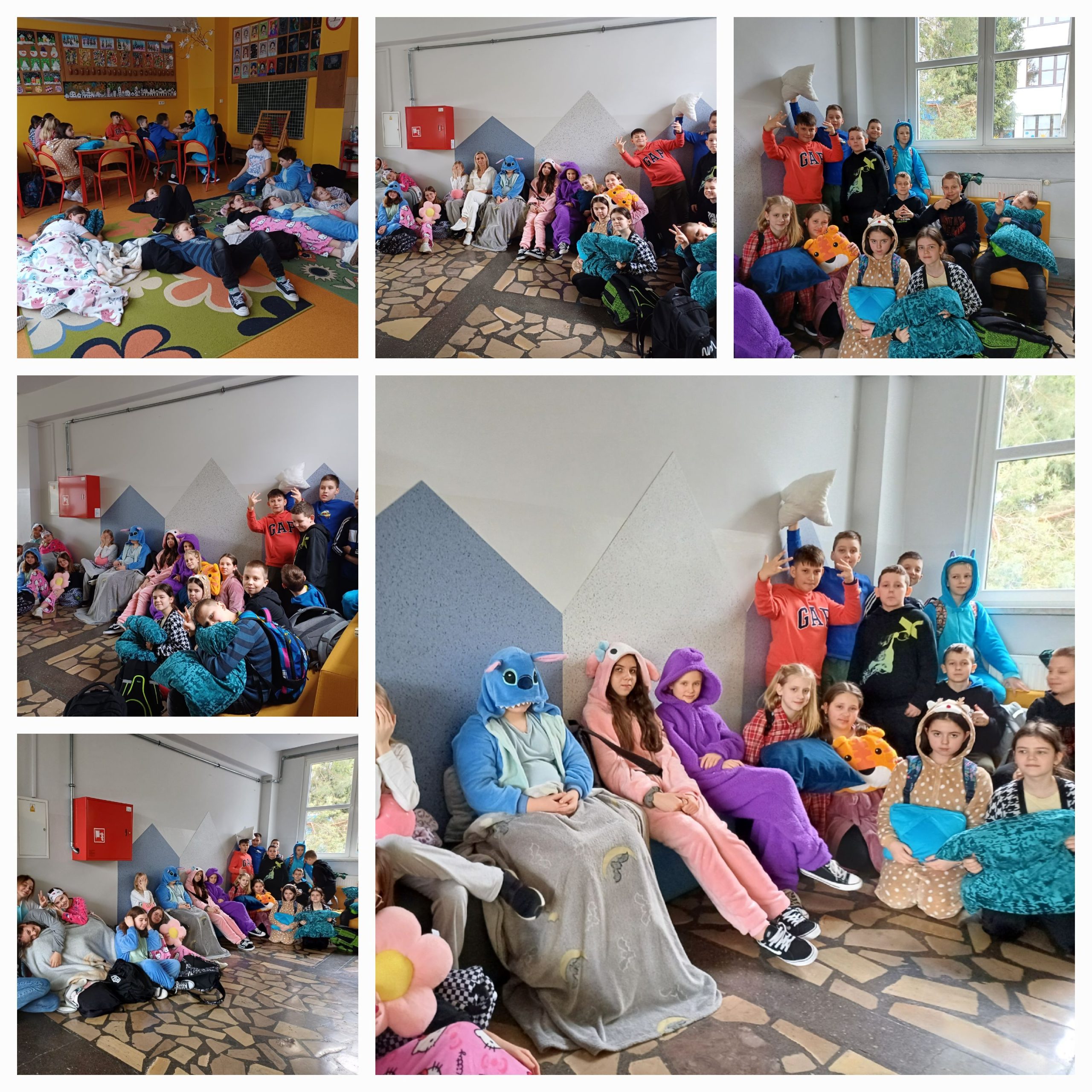 Uczniowie szkoły podczas Dnia Piżamowego.