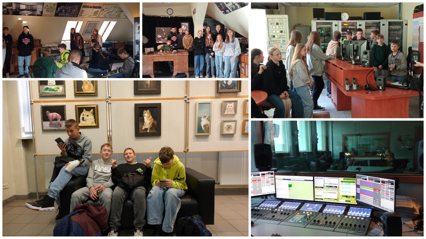 Uczniowie i uczennice w czasie wycieczki do Polskiego Radia Katowice.